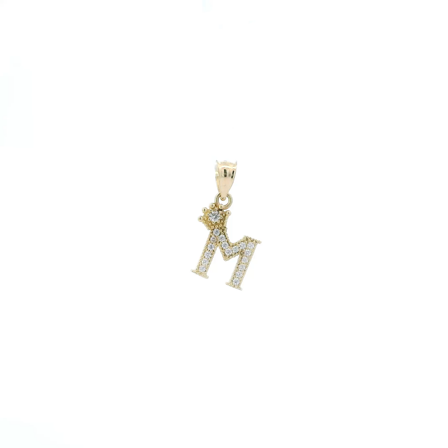 14K Yellow Gold Cz Letter "M" Crown Pendant