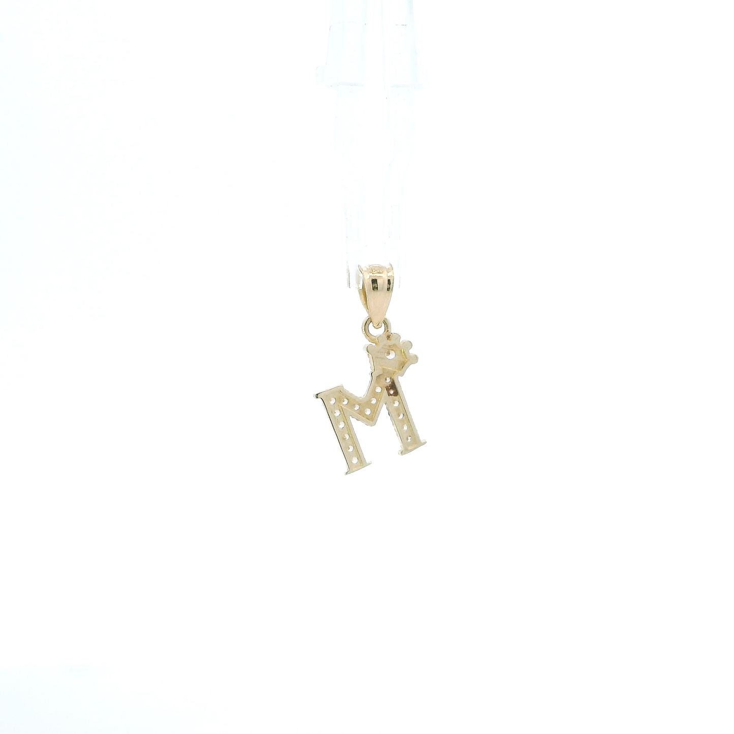14K Yellow Gold Cz Letter "M" Crown Pendant
