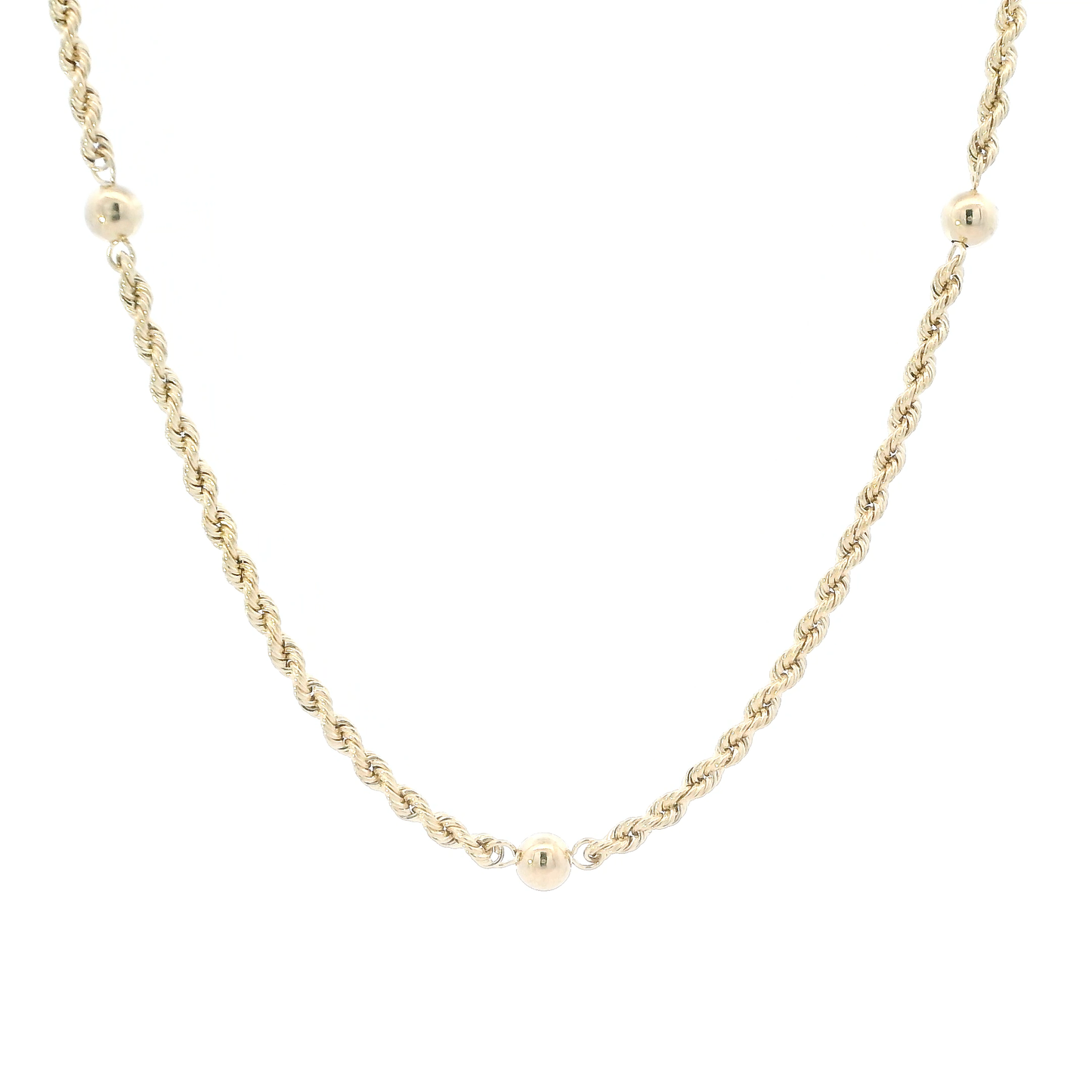 14K Yellow Gold 17" Hollow Rope Chain With 7 Beads