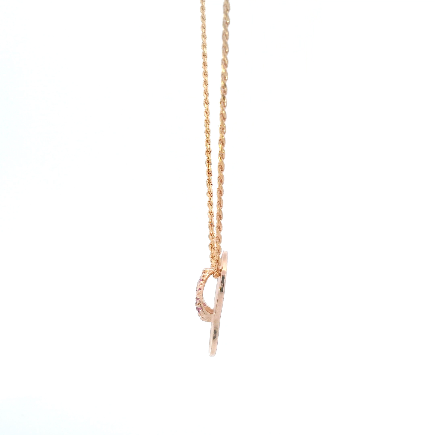 14K Rose Gold 16" Rope Chain & Ruby Sandal Pendant