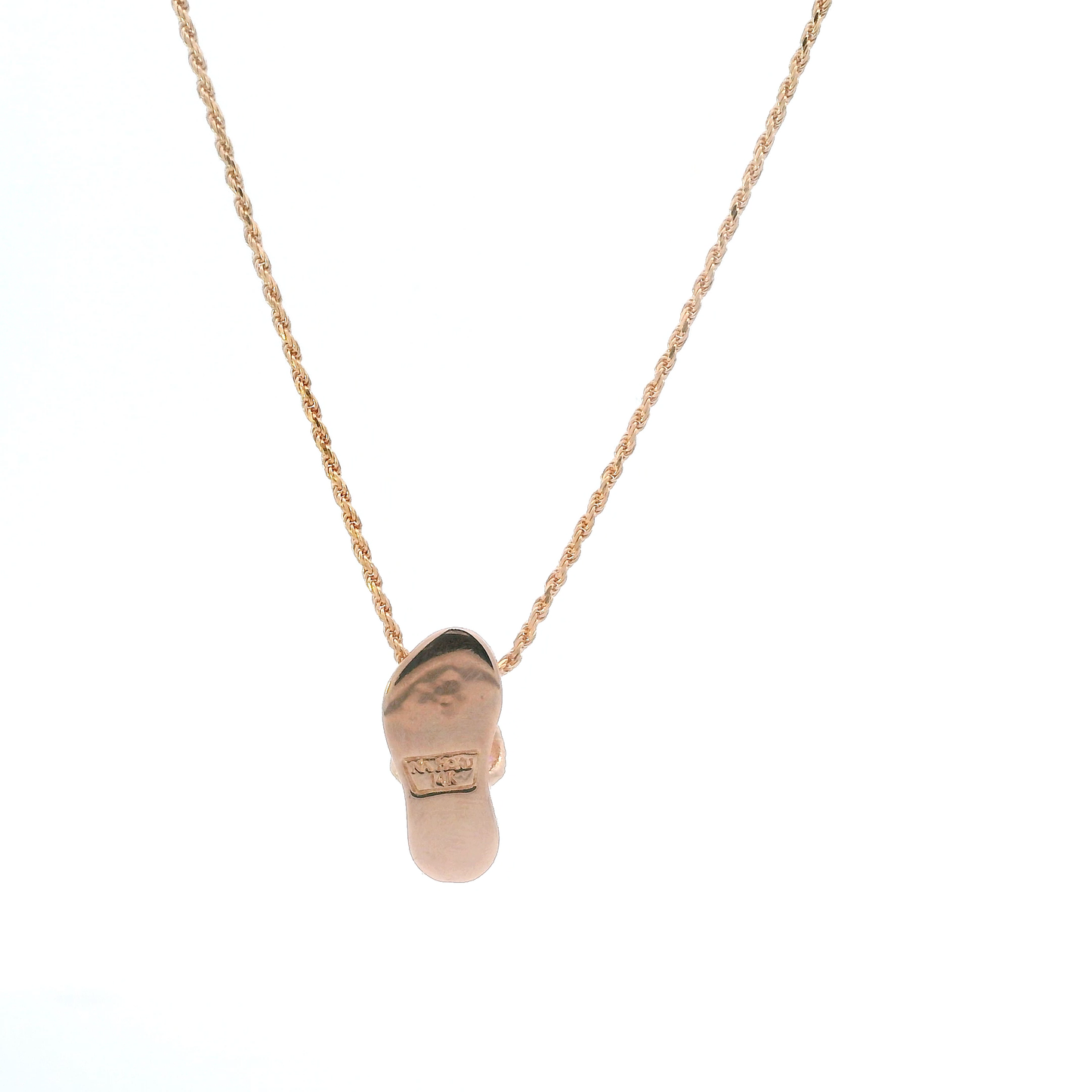 14K Rose Gold 16" Rope Chain & Ruby Sandal Pendant