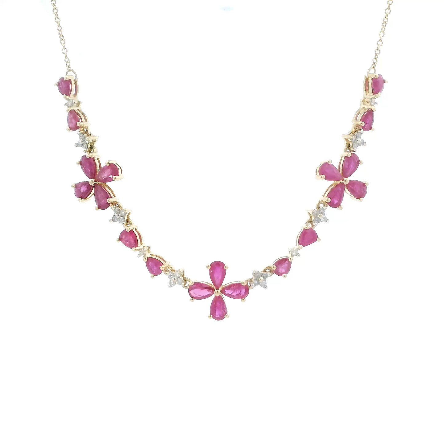 14K Yellow Gold 17-19" Ruby & Diamond Necklace - 0.10ct