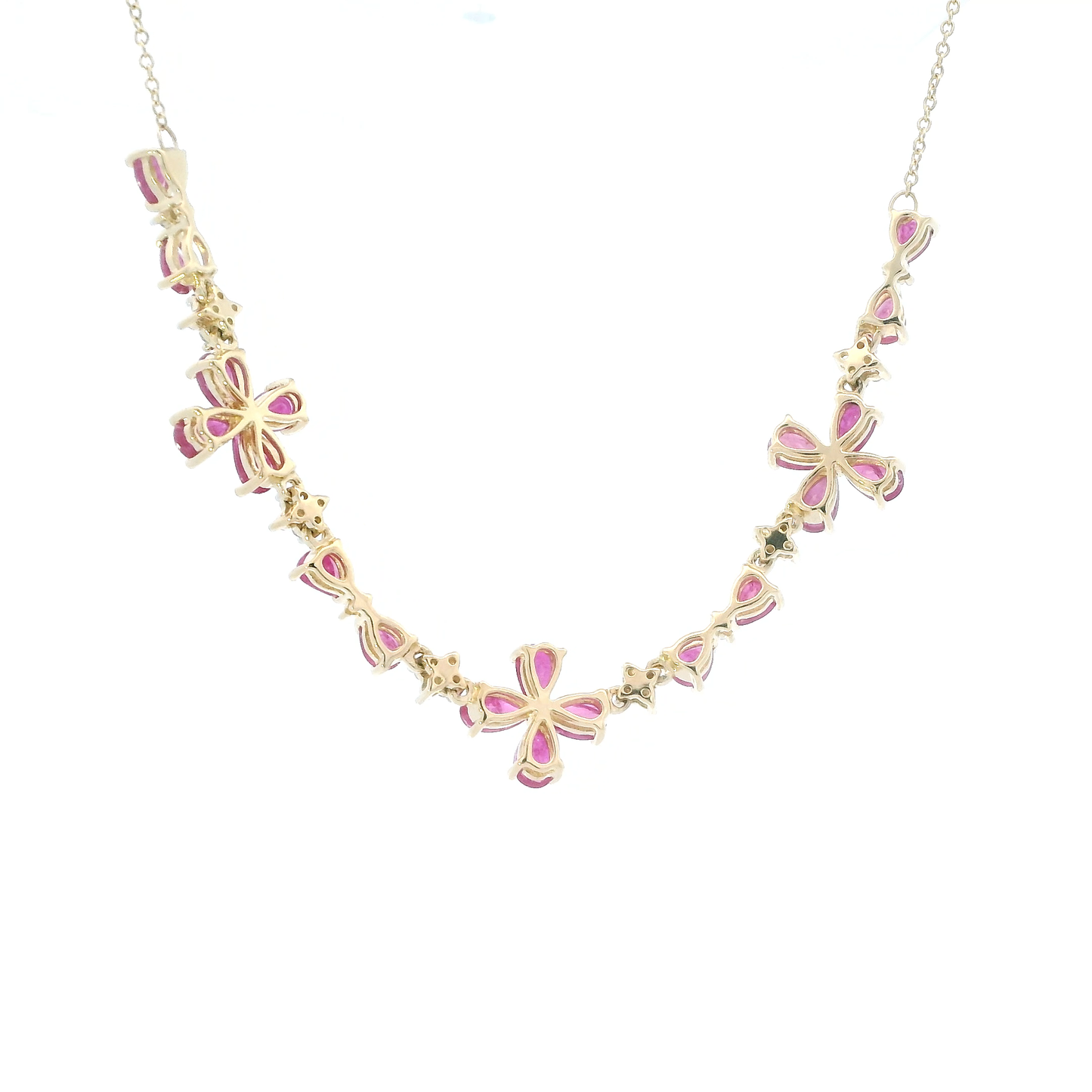 14K Yellow Gold 17-19" Ruby & Diamond Necklace - 0.10ct