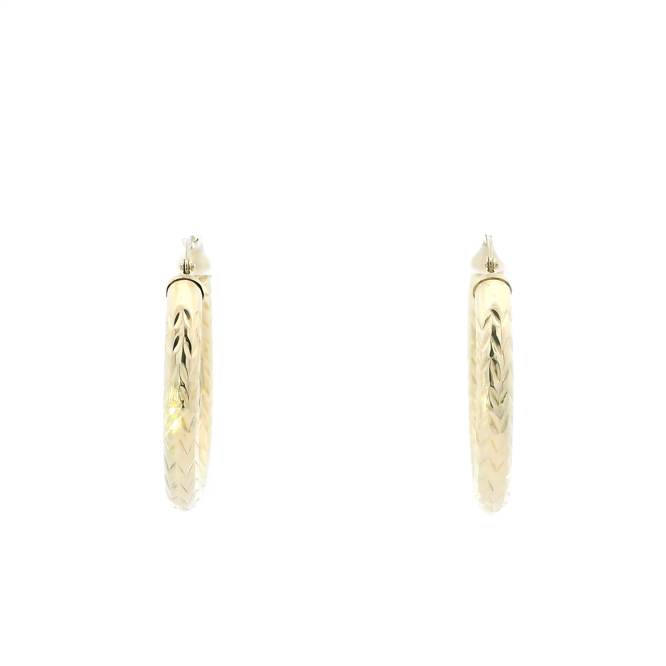 14K Yellow Gold Diamond Cut Hoop Earrings