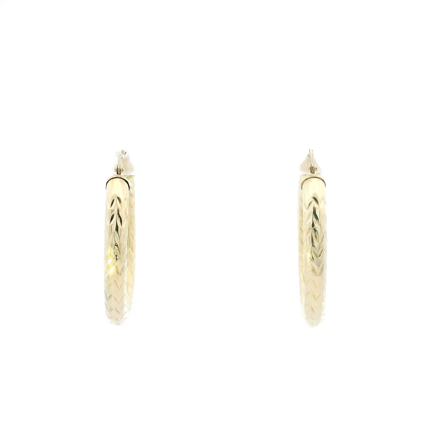 14K Yellow Gold Diamond Cut Hoop Earrings