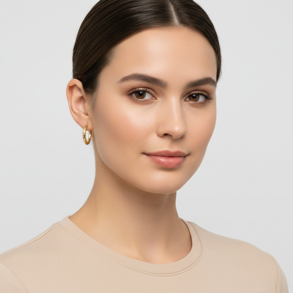 14K Yellow Gold Diamond Cut Hoop Earrings