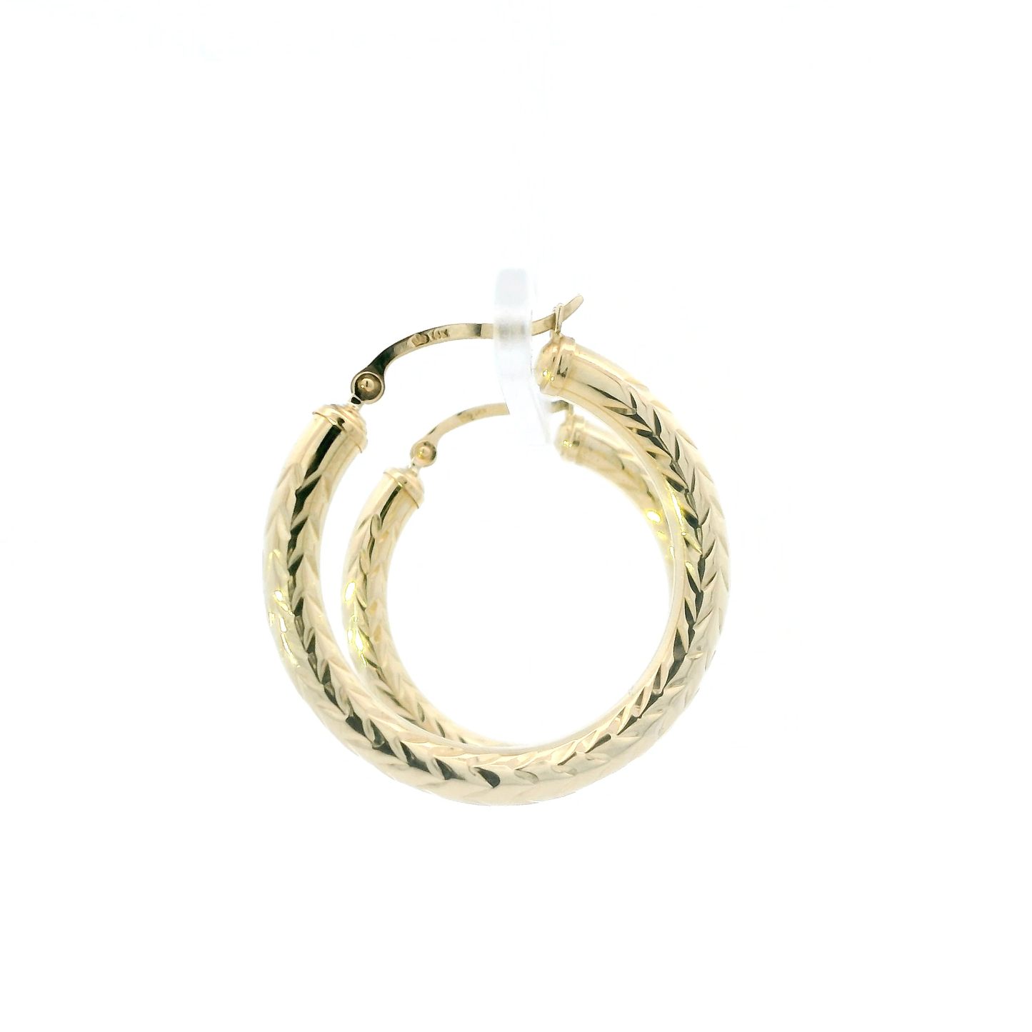 14K Yellow Gold Diamond Cut Hoop Earrings