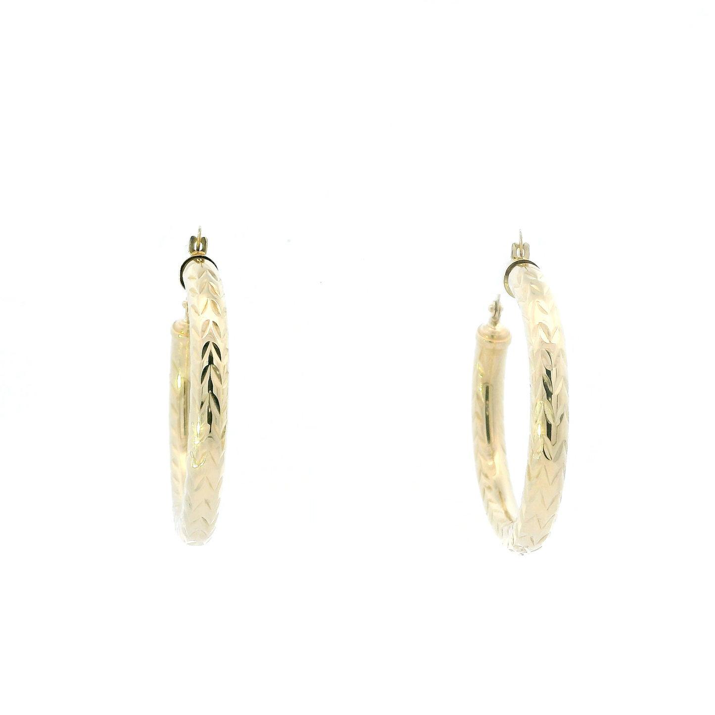 14K Yellow Gold Diamond Cut Hoop Earrings