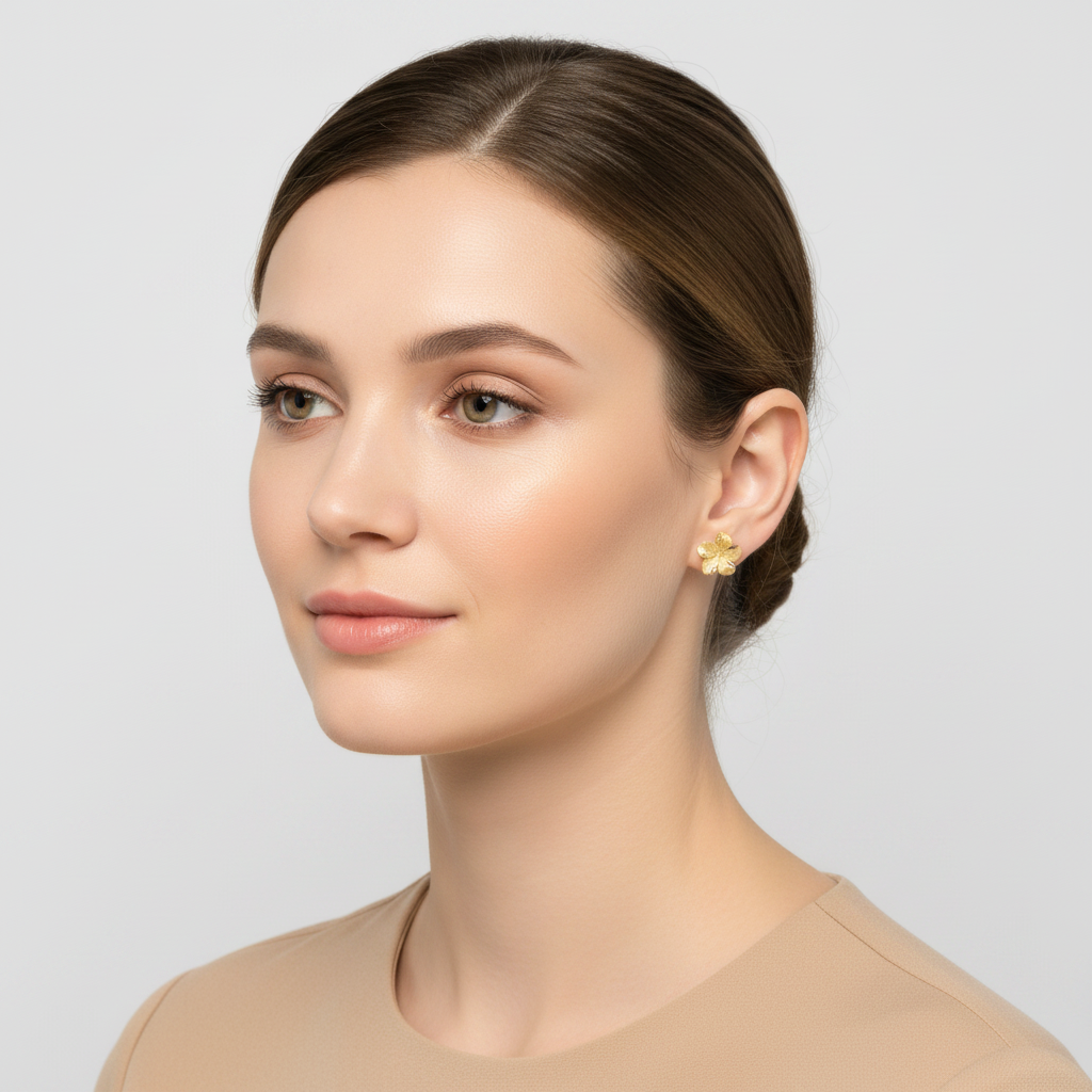 14K Yellow Gold Plumeria Stud Earrings