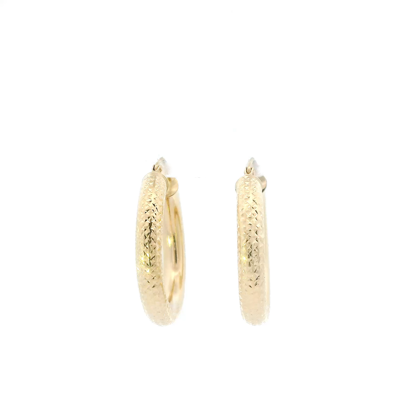 14K Yellow Gold Diamond Cut Tube Hoop Earrings