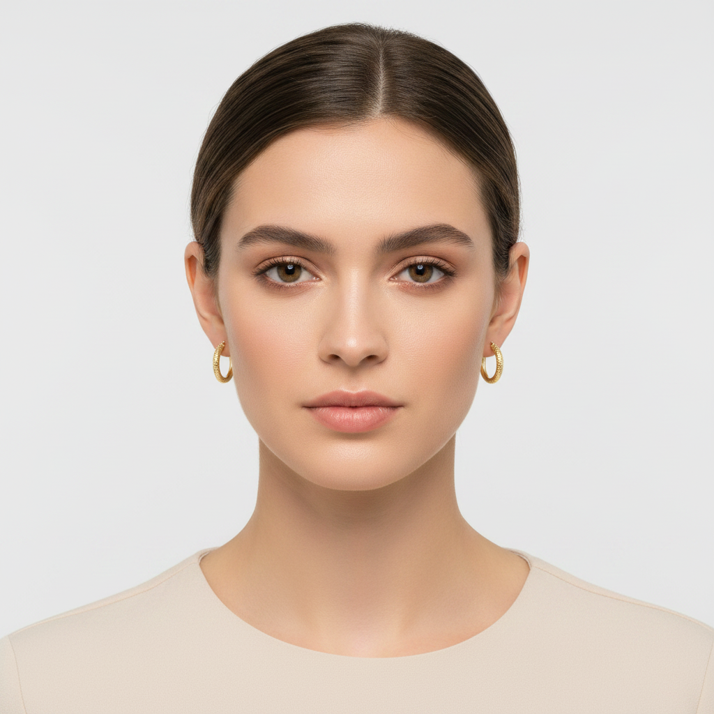 14K Yellow Gold Diamond Cut Tube Hoop Earrings