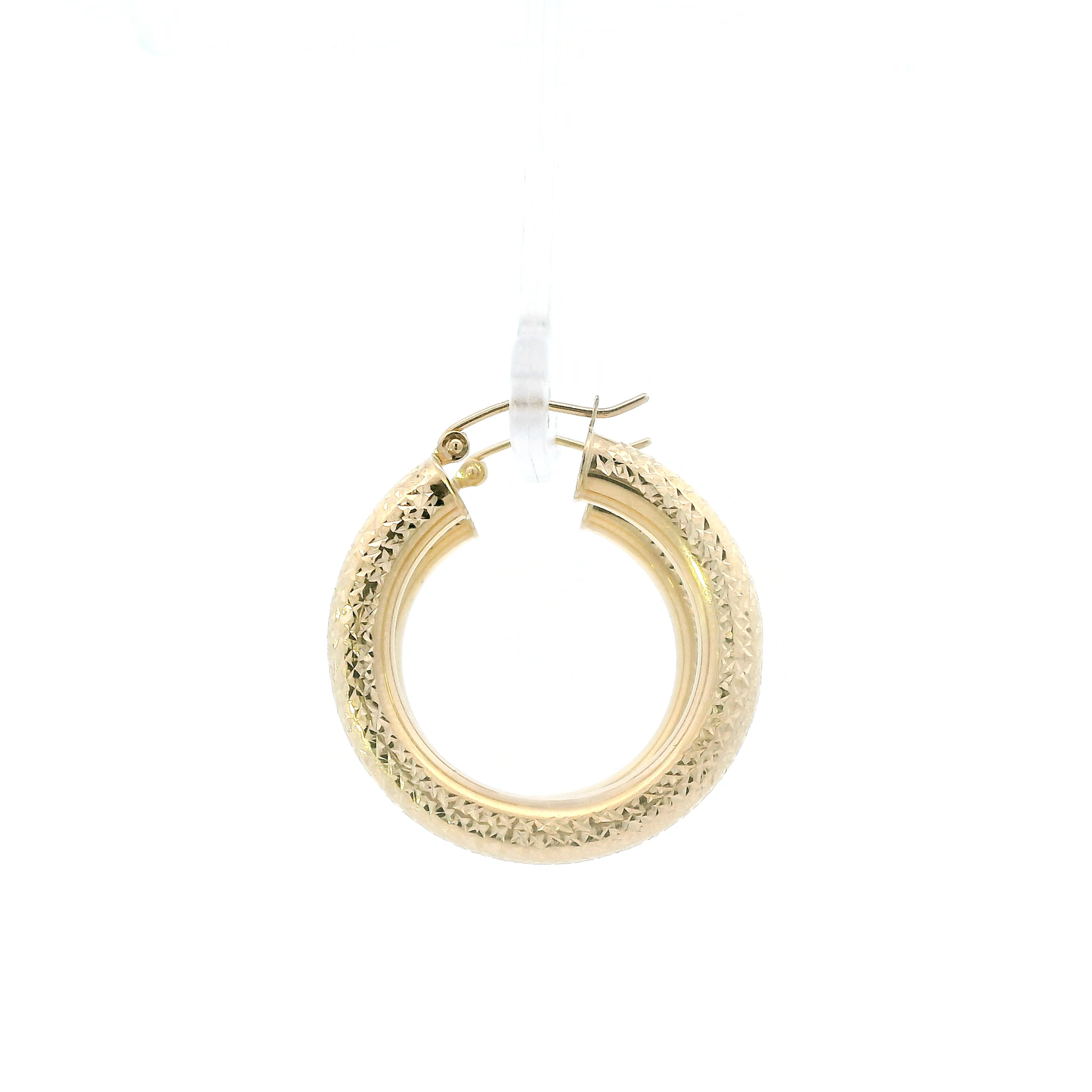 14K Yellow Gold Diamond Cut Tube Hoop Earrings