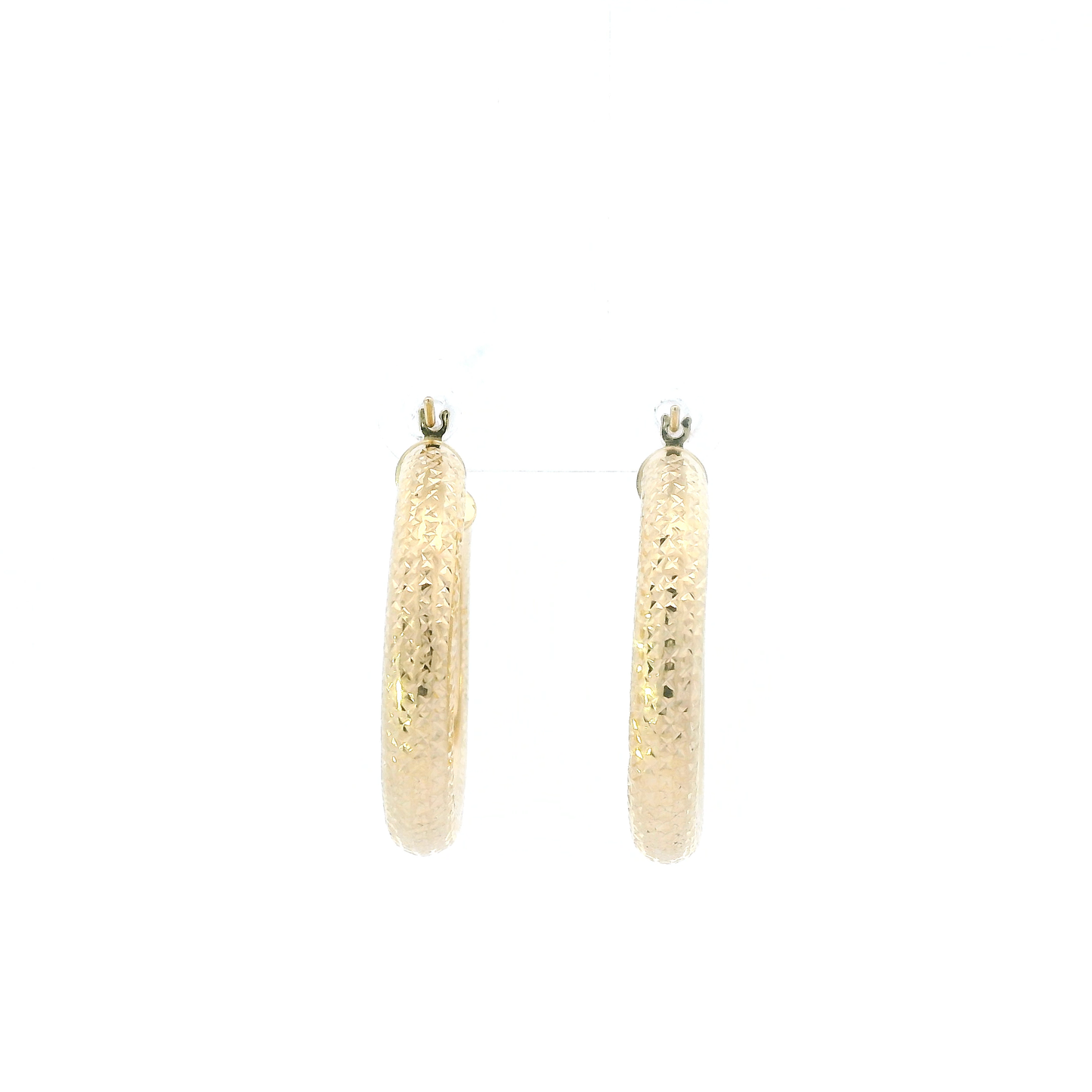 14K Yellow Gold Diamond Cut Tube Hoop Earrings