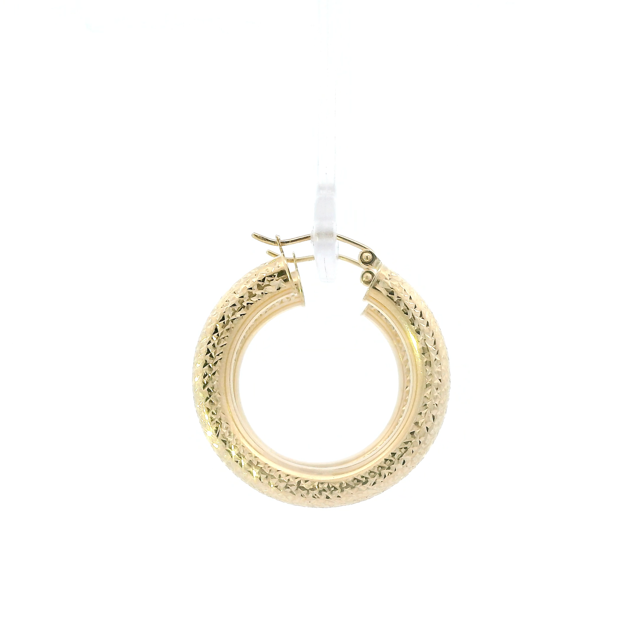 14K Yellow Gold Diamond Cut Tube Hoop Earrings
