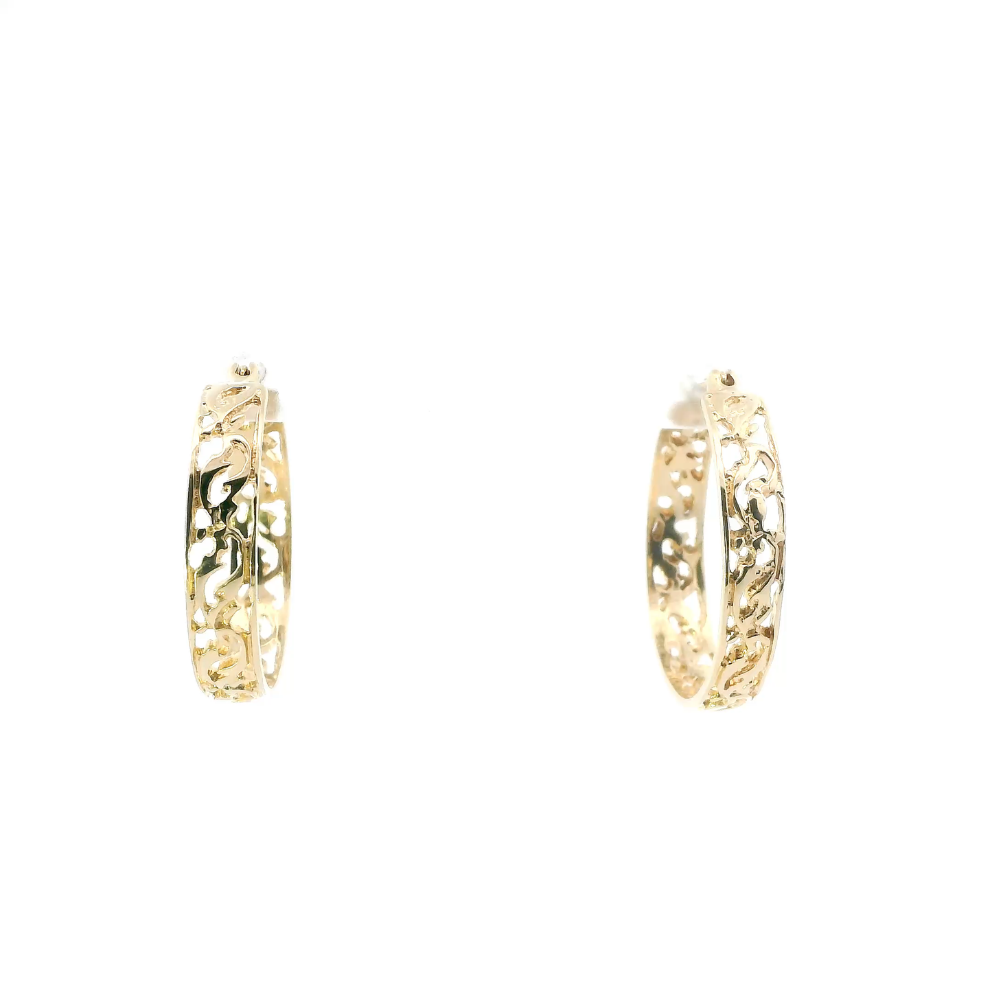 14K Yellow Gold Filigree Hoop Earrings