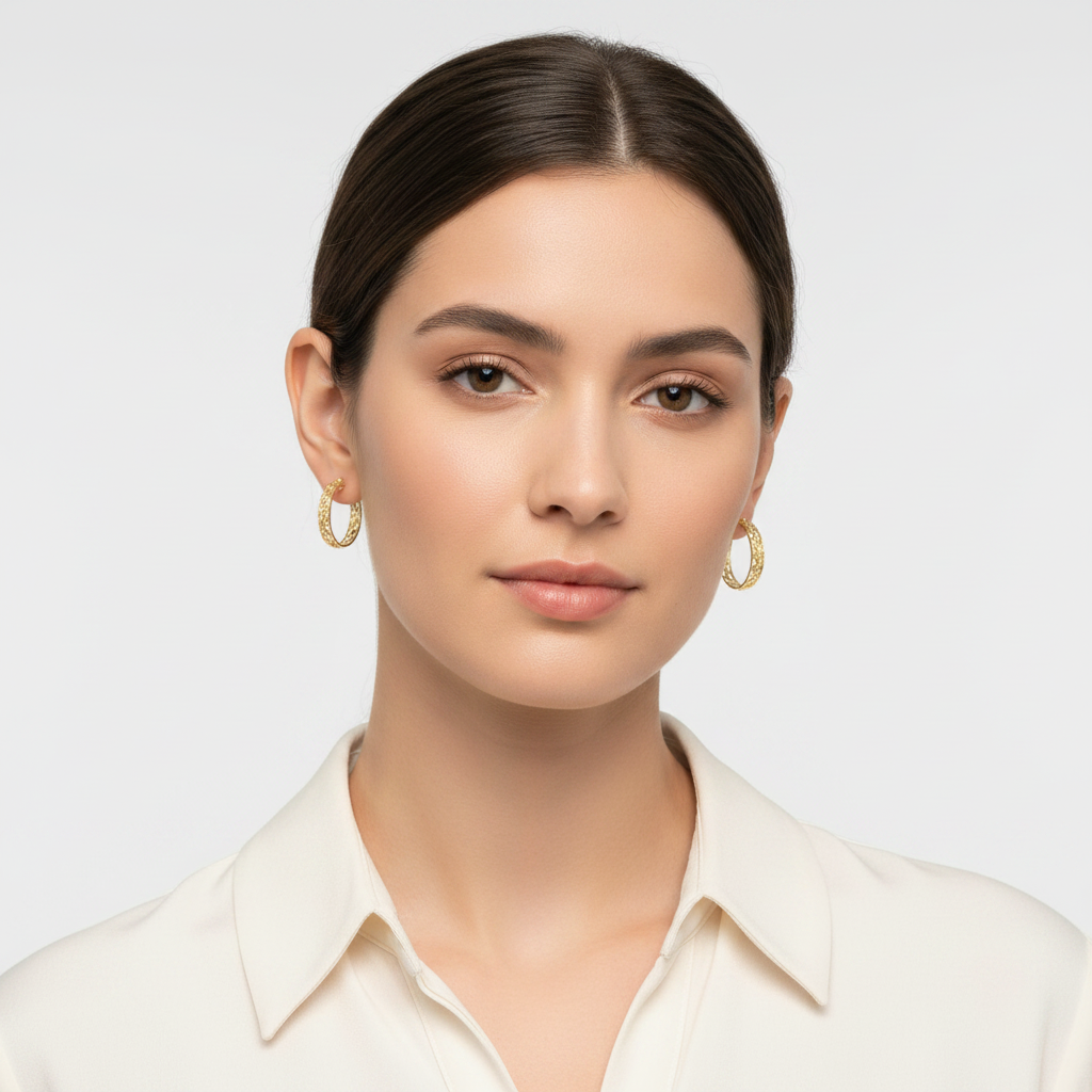 14K Yellow Gold Filigree Hoop Earrings