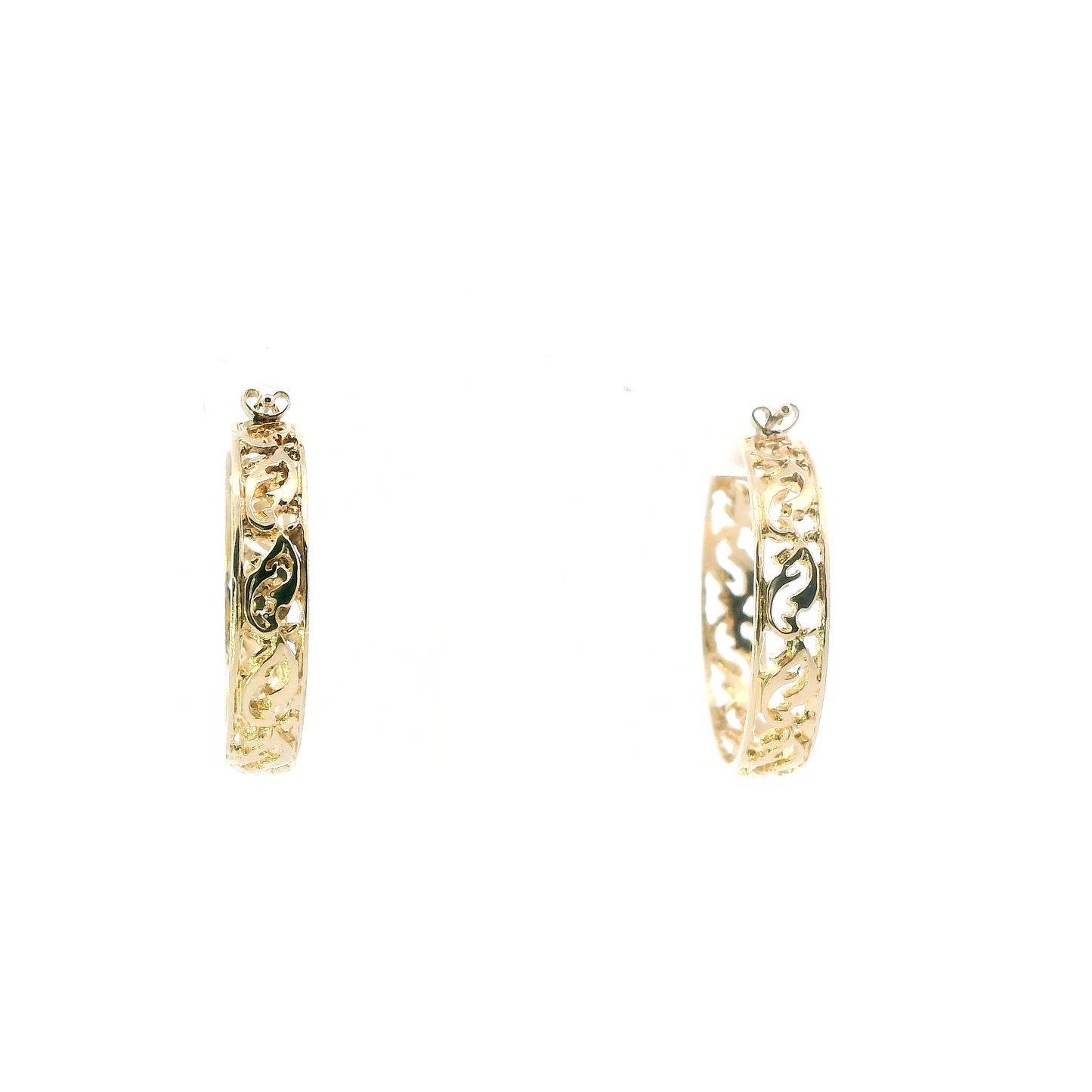 14K Yellow Gold Filigree Hoop Earrings