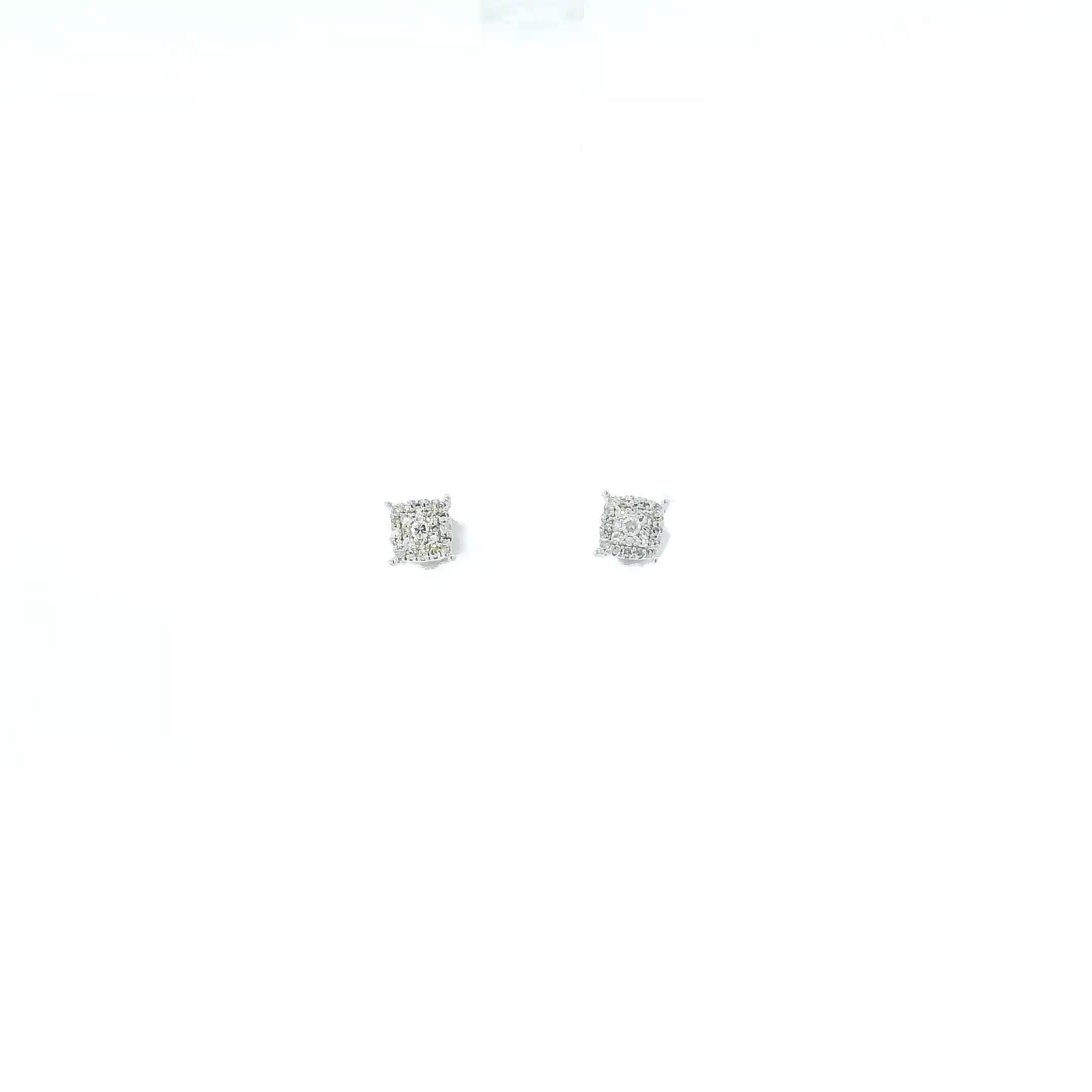 10K White Gold Diamond Square Earrings - 0.03ct