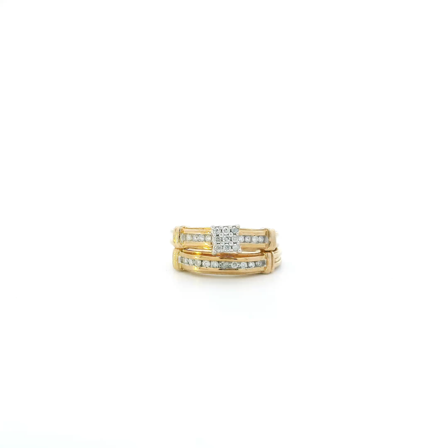 10K Yellow Gold Diamond Womens Engagement & Wedding Ring Set - 0.17ct