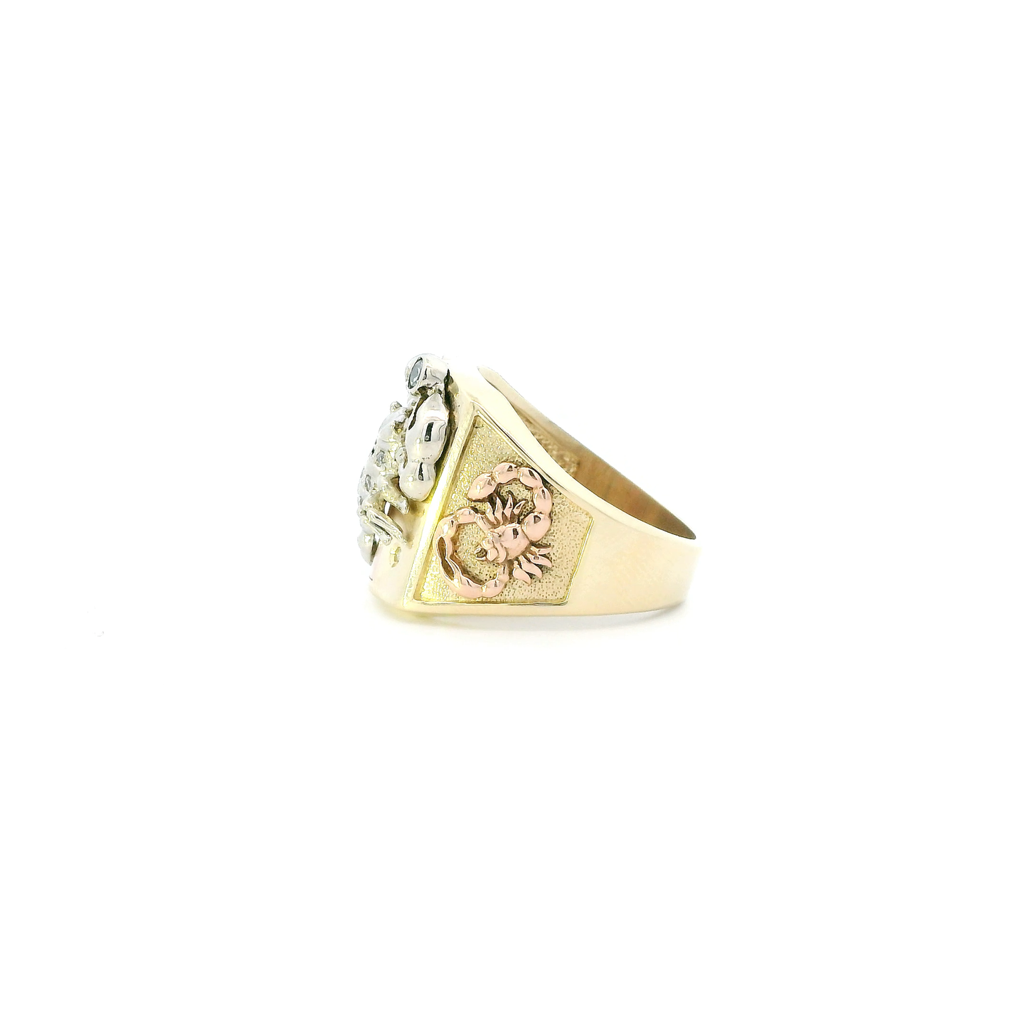 14K Tri Color Gold Square Scorpion Mens Ring