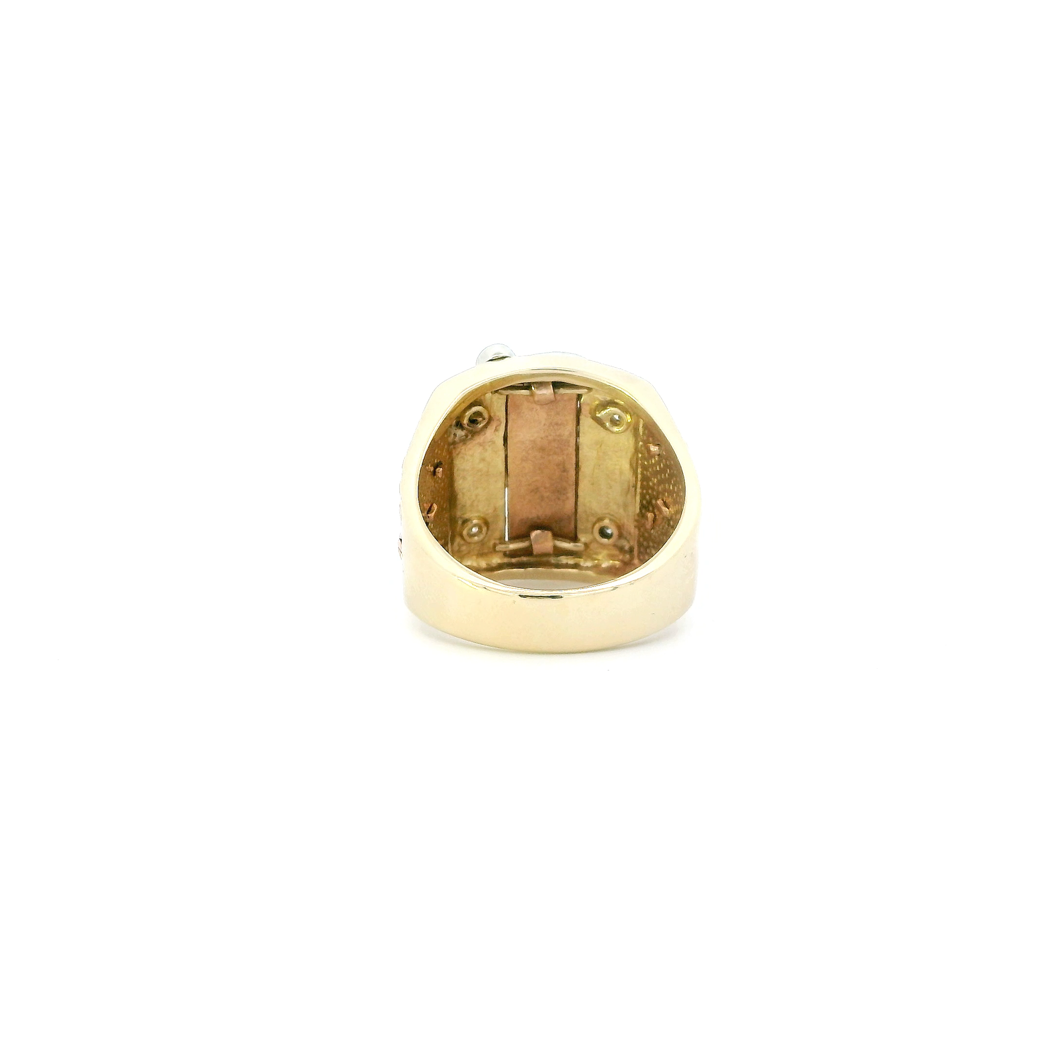 14K Tri Color Gold Square Scorpion Mens Ring
