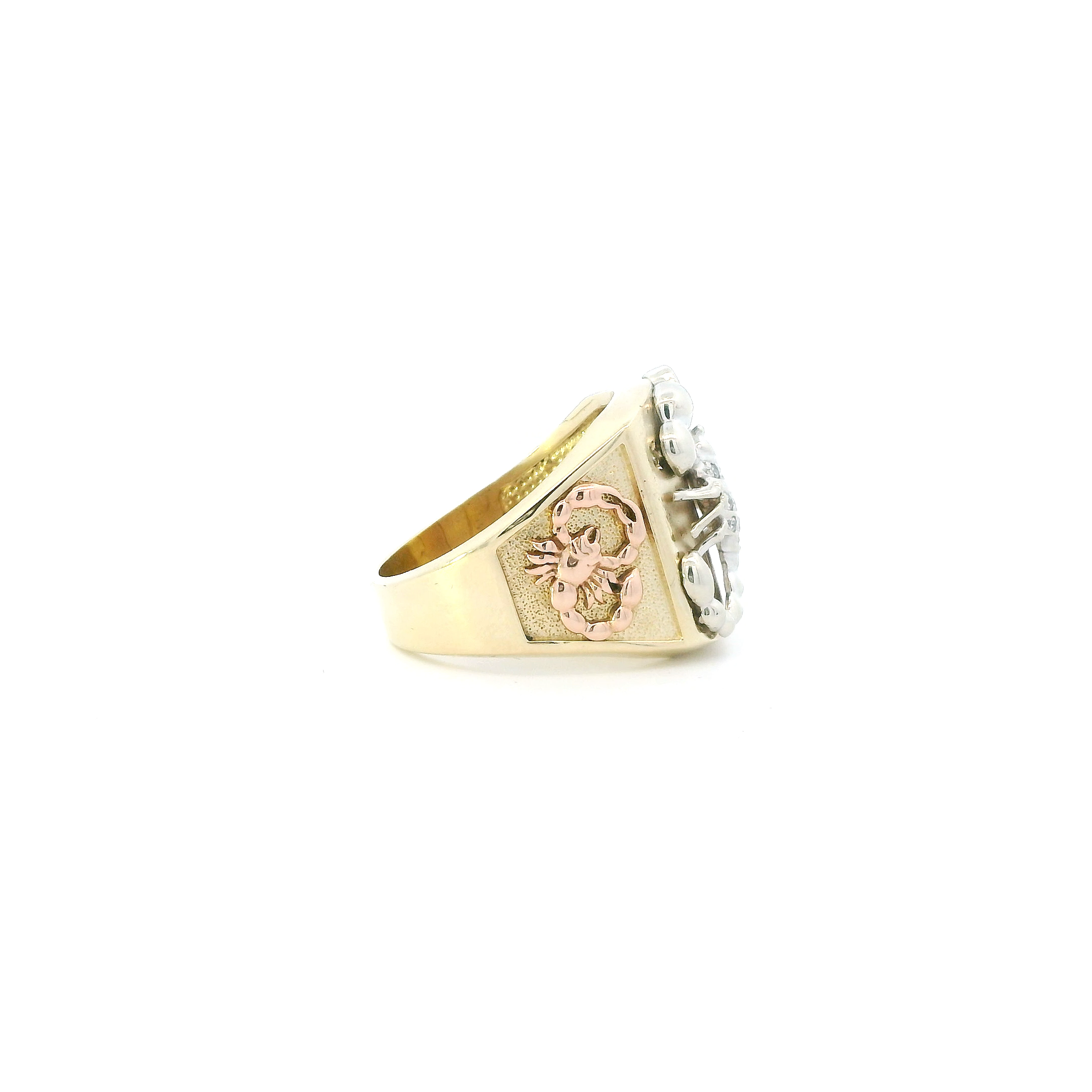 14K Tri Color Gold Square Scorpion Mens Ring
