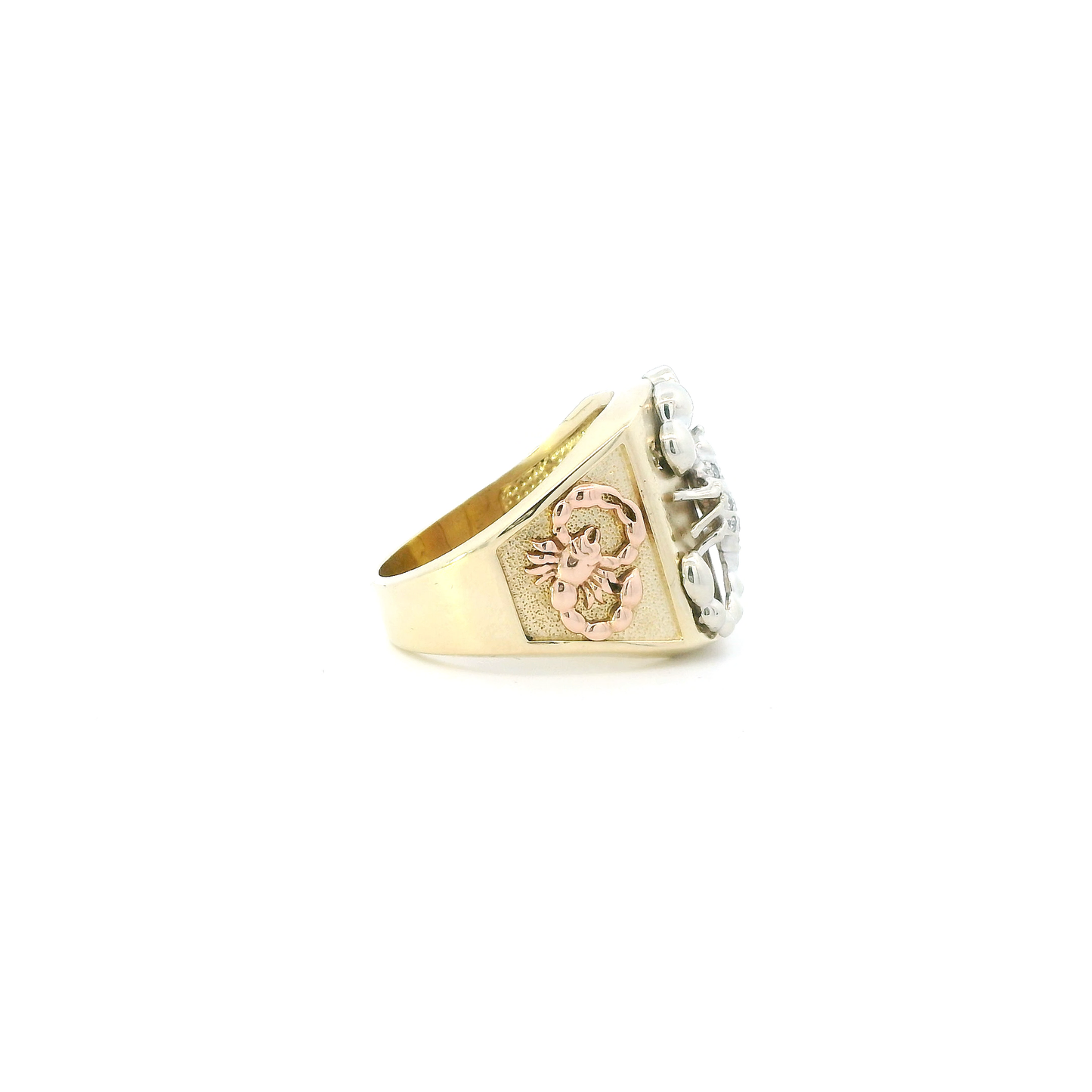 14K Tri Color Gold Square Scorpion Mens Ring