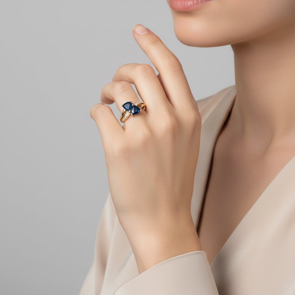 10K Yellow Gold Blue Sapphire Womens Ring