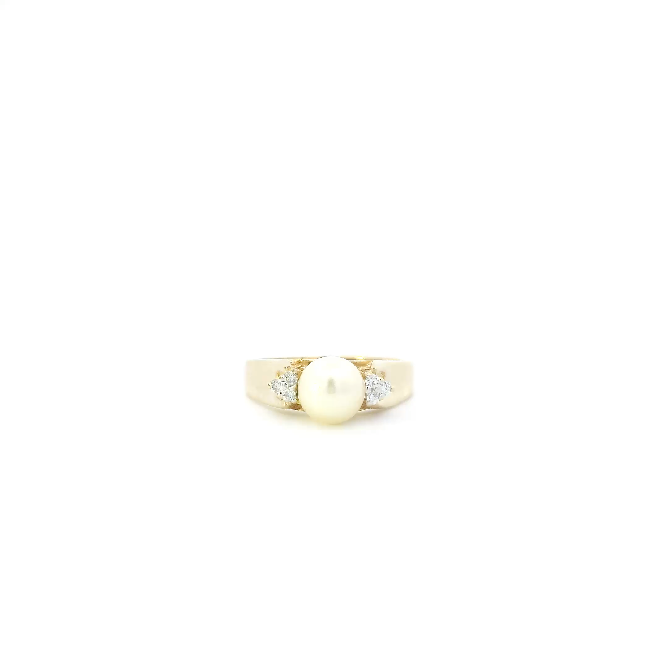 14K Yellow Gold Diamonds & Pearl Womens Ring - 0.09ct