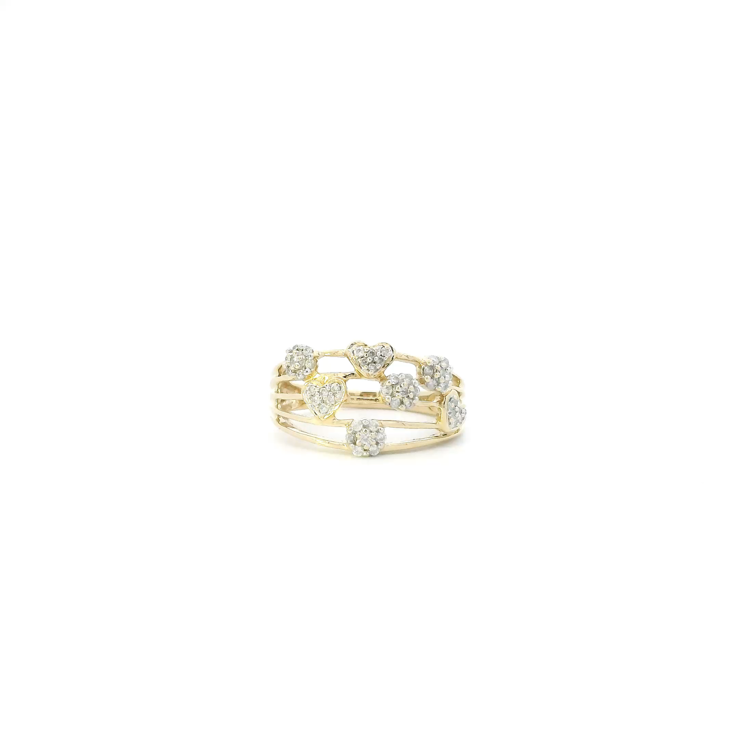 14K Yellow Gold Diamond Flowers & Hearts Womens Ring - 0.23ct