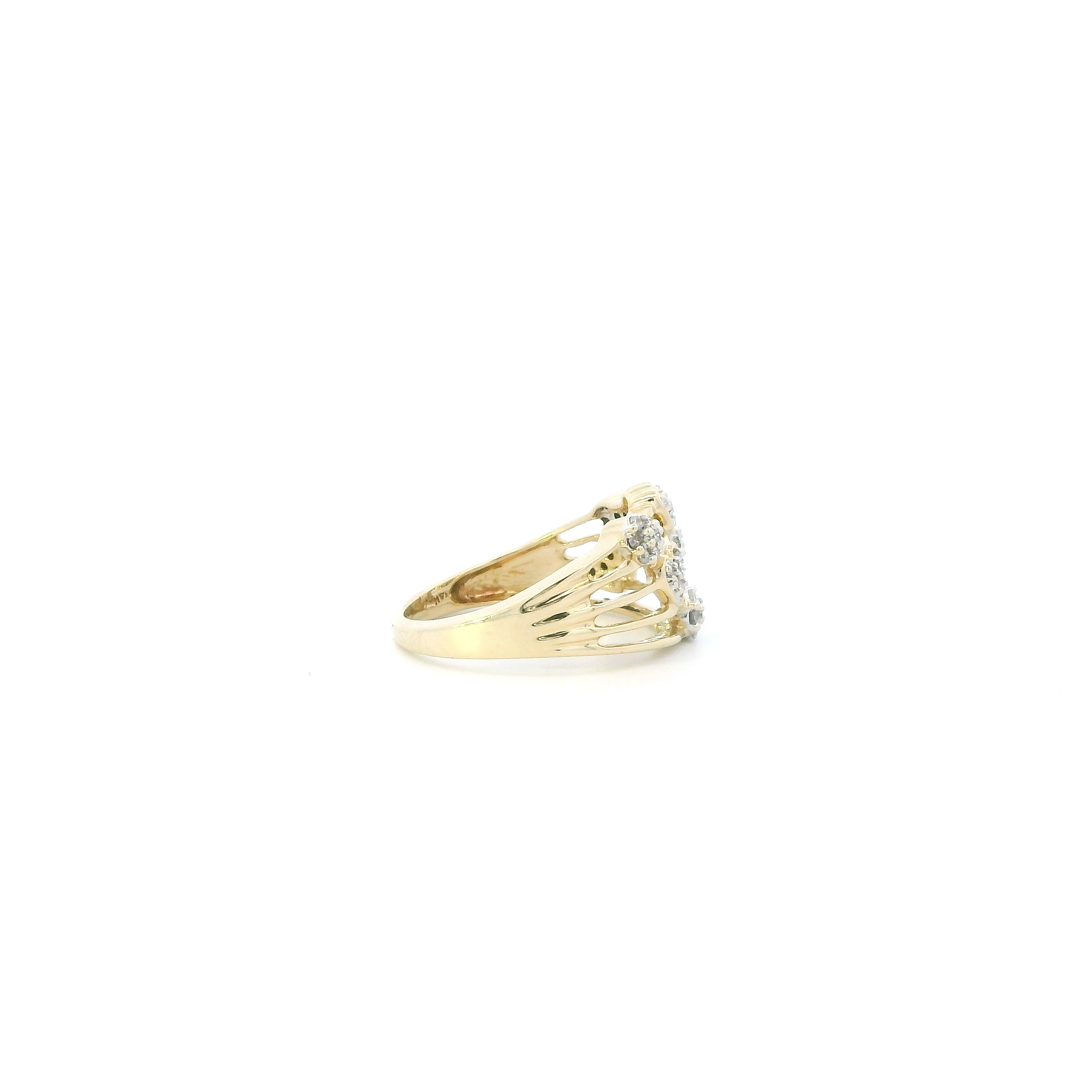 14K Yellow Gold Diamond Flowers & Hearts Womens Ring - 0.23ct