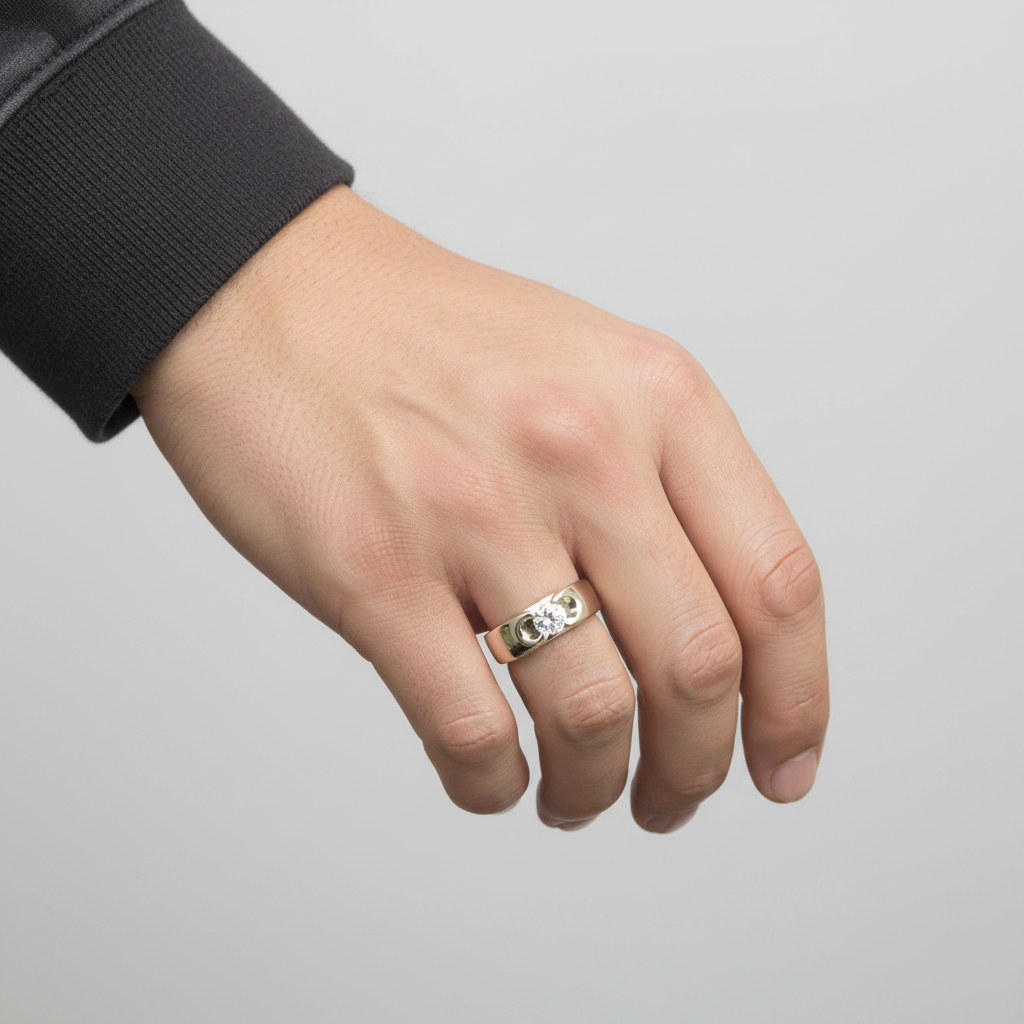 14K White Gold Diamond Mens Ring - 0.87ct