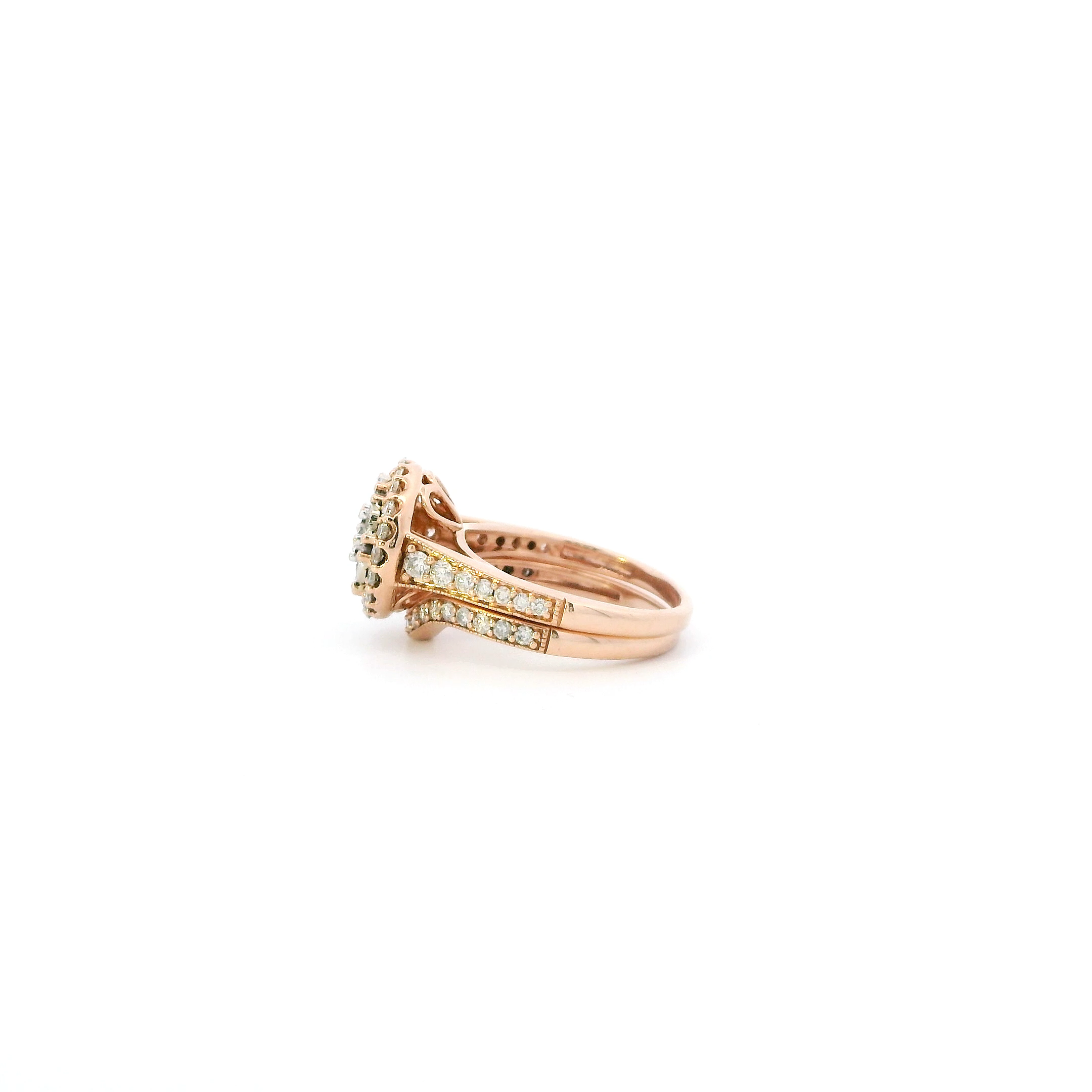 10K Rose Gold Diamond Engagement & Wedding Ring Set - 0.91ct
