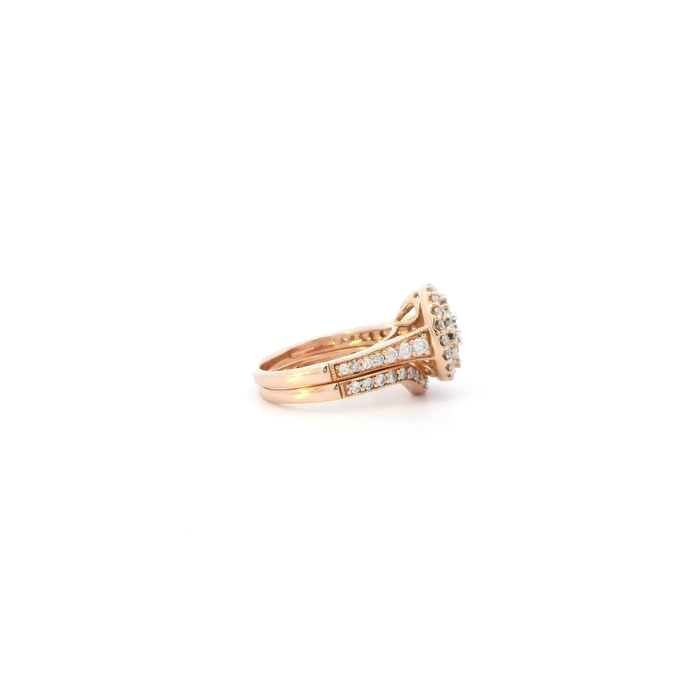 10K Rose Gold Diamond Engagement & Wedding Ring Set - 0.91ct