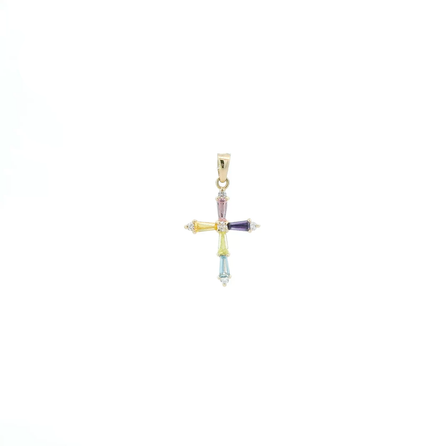 14K Yellow Gold Pink, Purple, Blue, Yellow, Orange Cz Cross