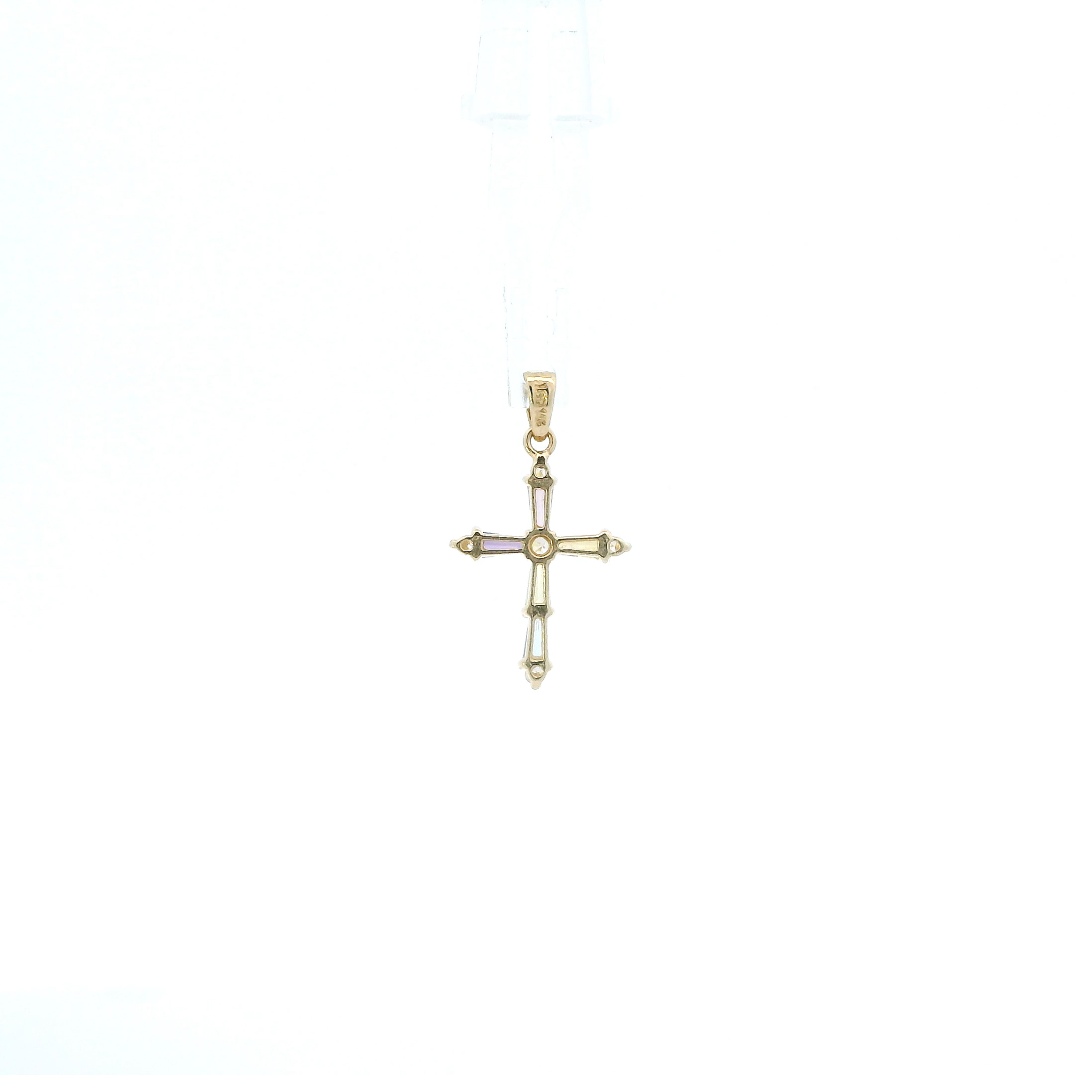 14K Yellow Gold Pink, Purple, Blue, Yellow, Orange Cz Cross