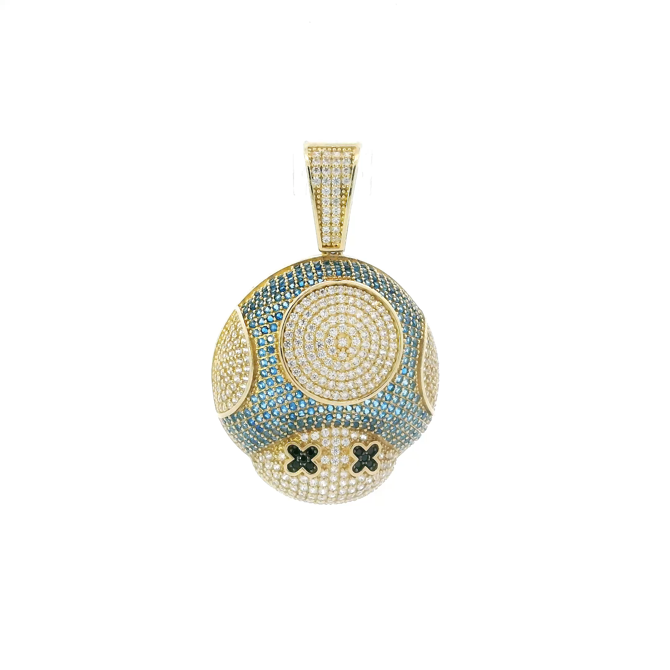 10K Yellow Gold Blue Mushroom Face Pendant