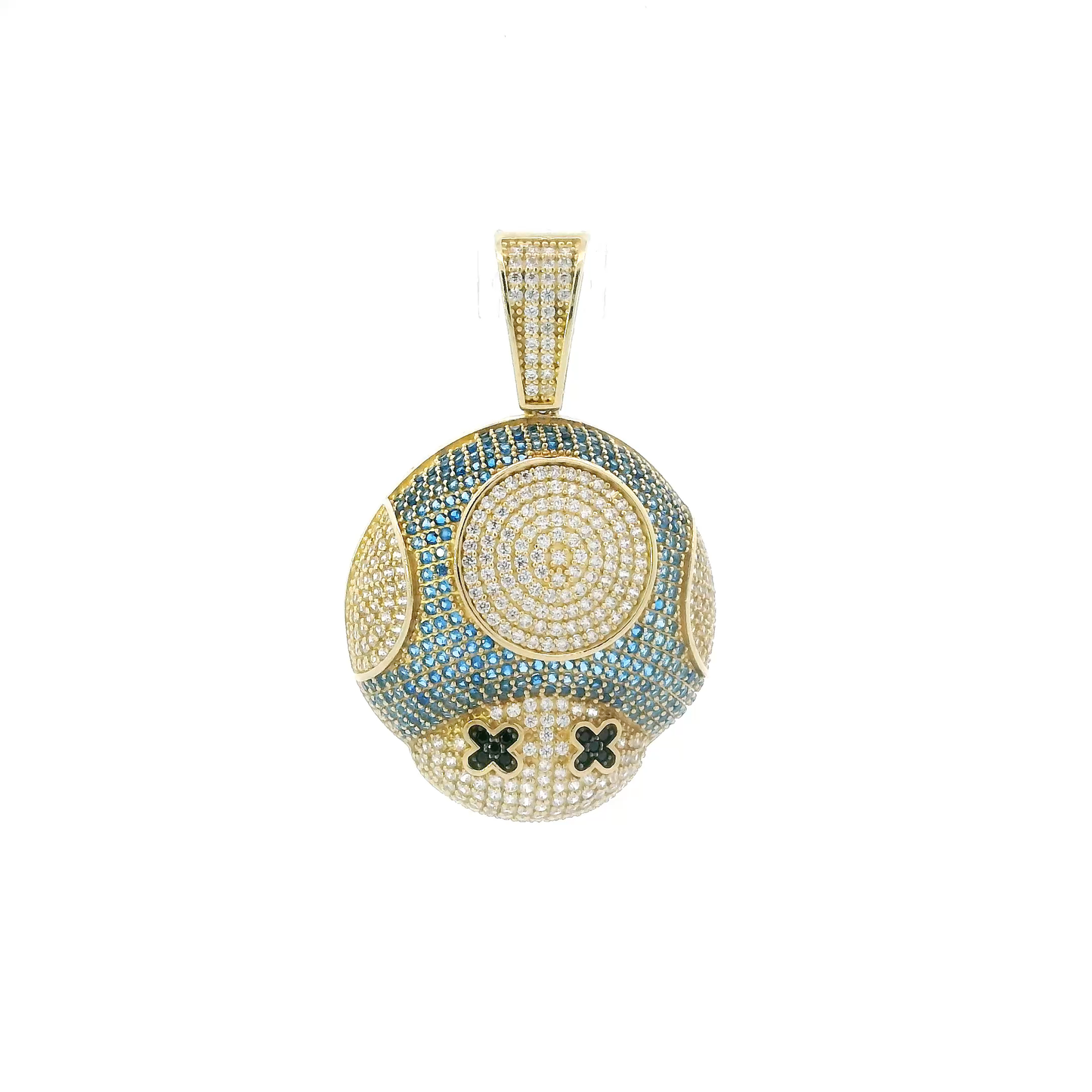10K Yellow Gold Blue Mushroom Face Pendant