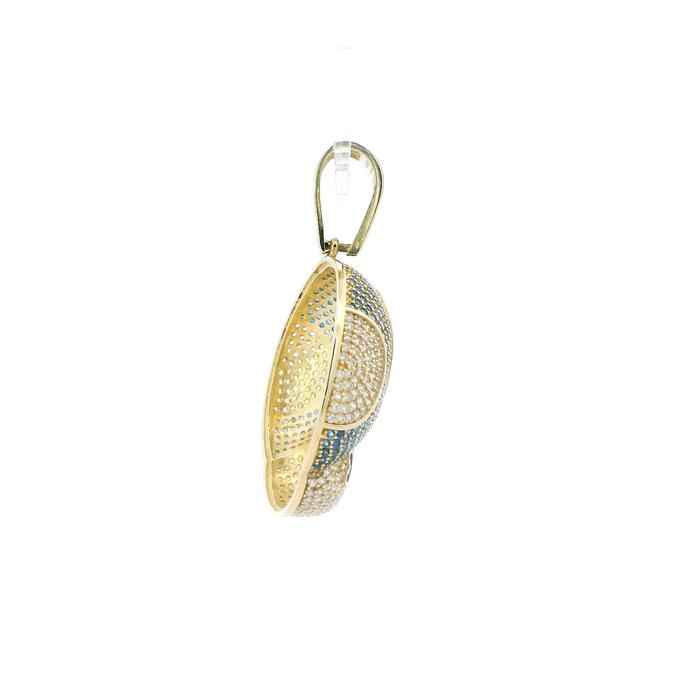 10K Yellow Gold Blue Mushroom Face Pendant