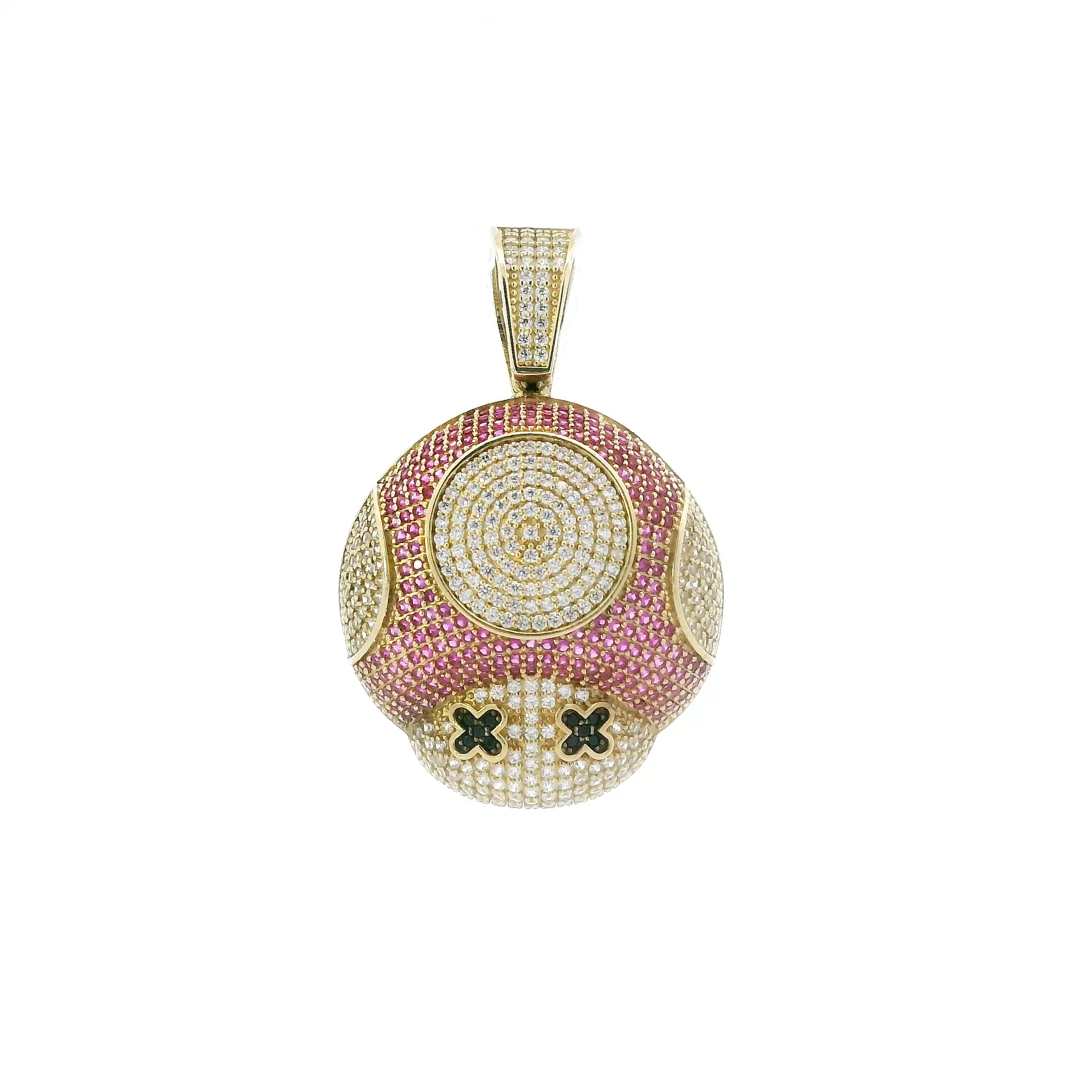 10K Yellow Gold Cz Red Mushroom Face Pendant