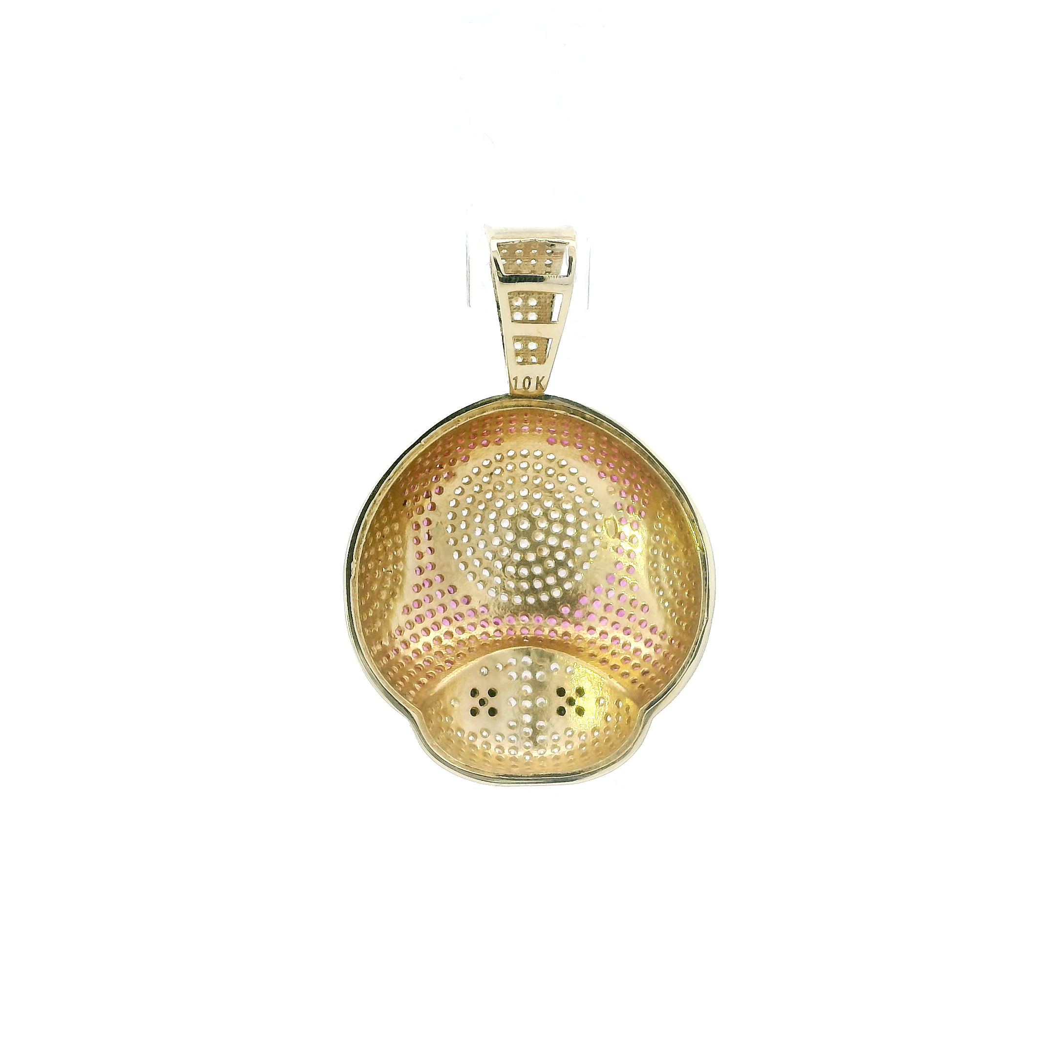 10K Yellow Gold Cz Red Mushroom Face Pendant