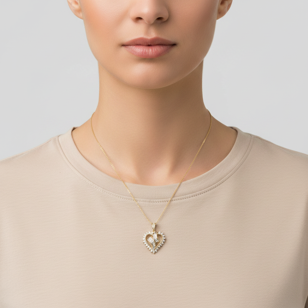 10K Yellow Gold Diamond Heart Pendant