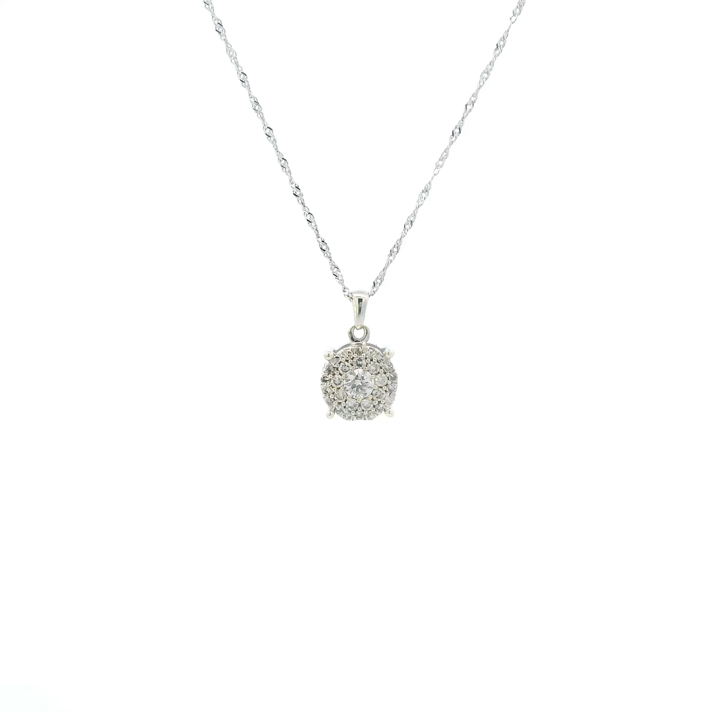 10K White Gold Diamond Pendant & 18" Singapore Chain - 0.24ct