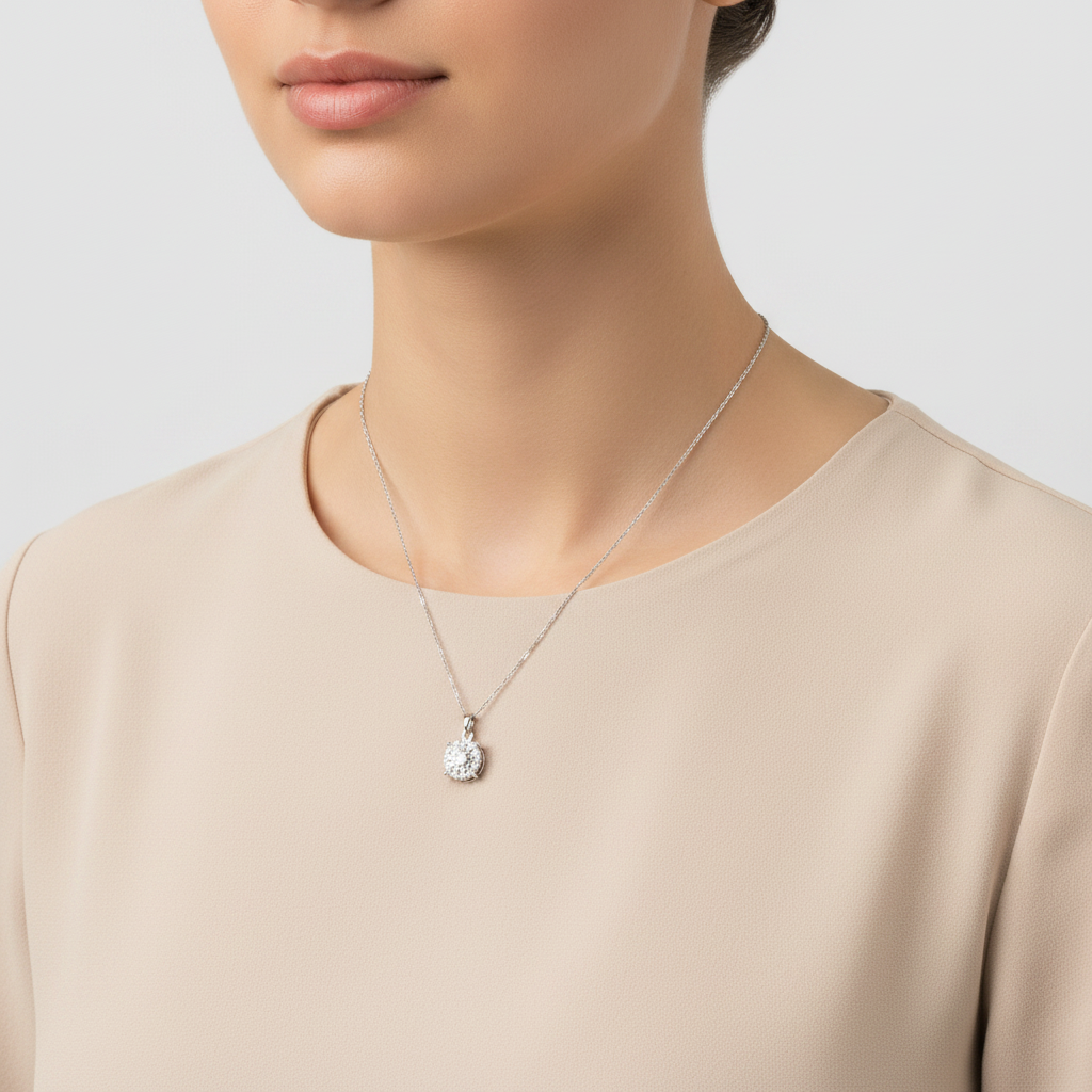 10K White Gold Diamond Pendant & 18" Singapore Chain - 0.24ct