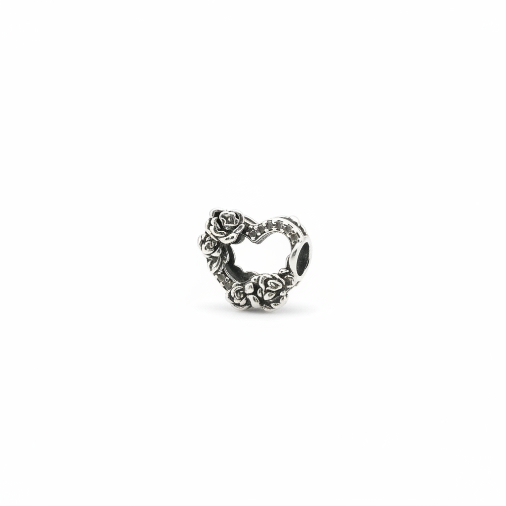 Pandora Silver Open Heart & Roses Charm