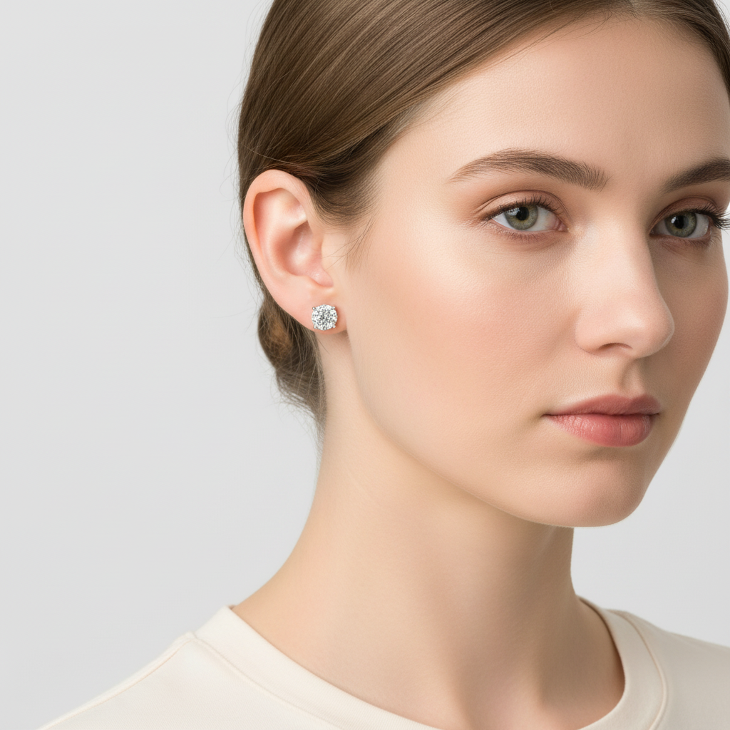 10K White Gold Round Diamond Stud Earrings