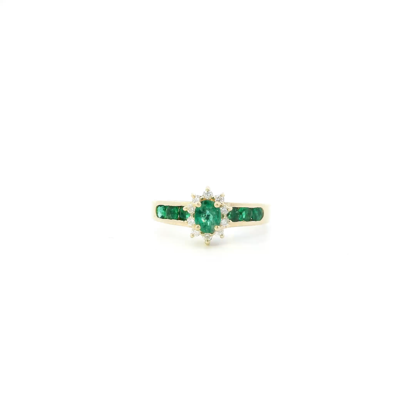 14K Yellow Gold Emerald & Diamond Womens Ring - 0.15ct