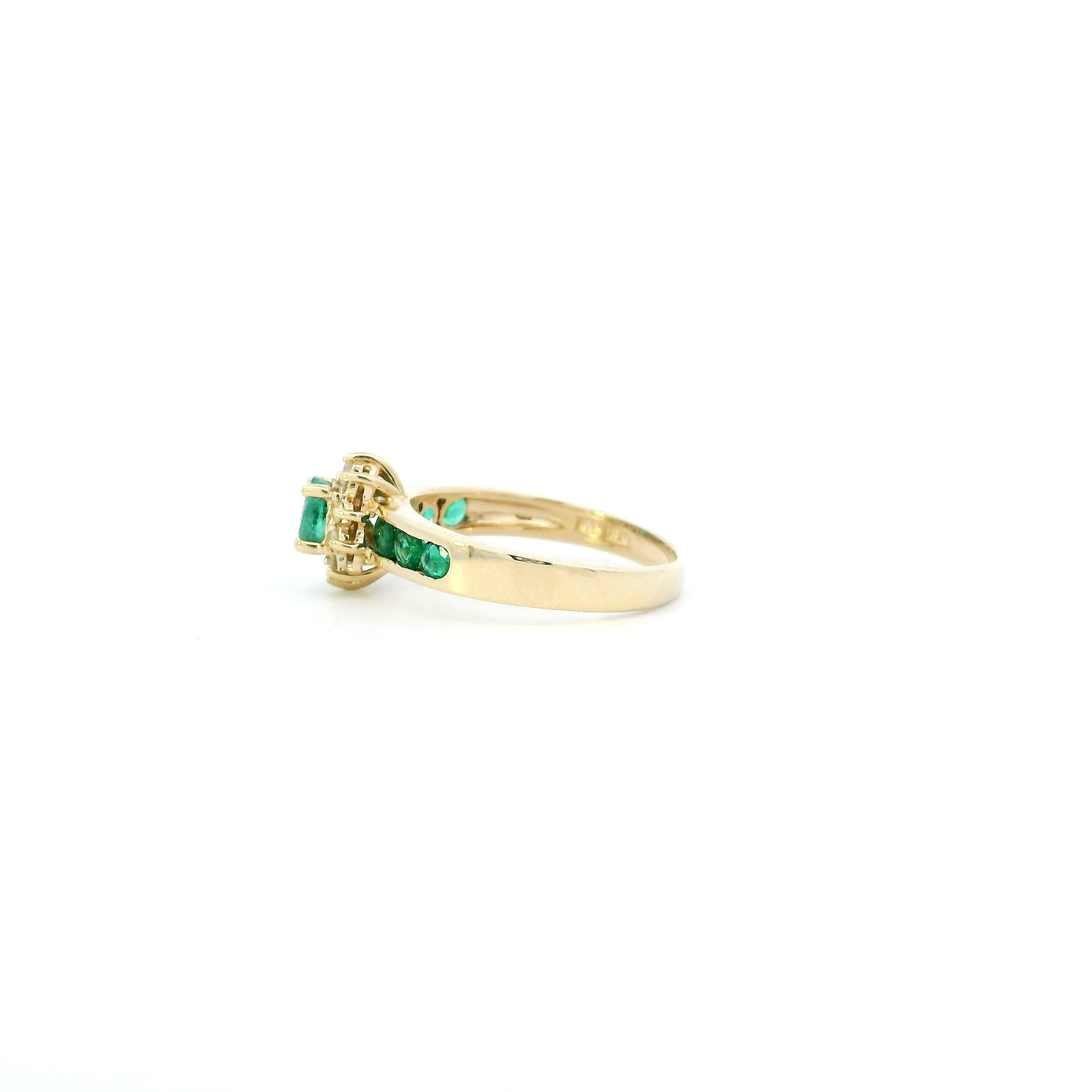 14K Yellow Gold Emerald & Diamond Womens Ring - 0.15ct