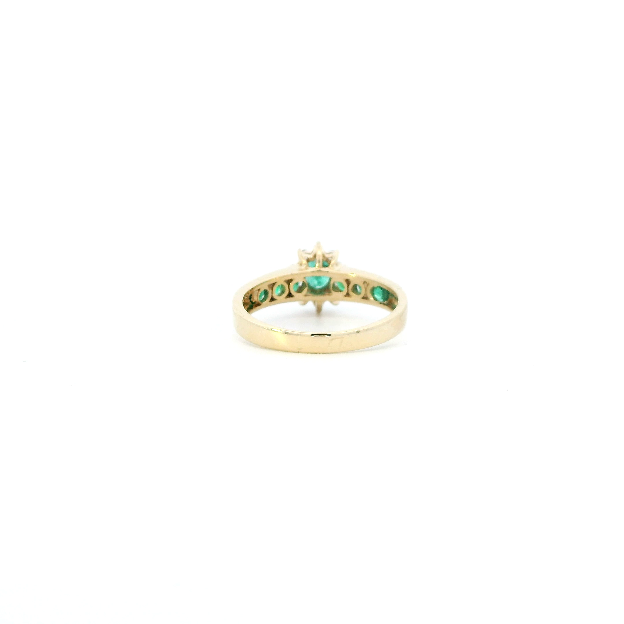 14K Yellow Gold Emerald & Diamond Womens Ring - 0.15ct
