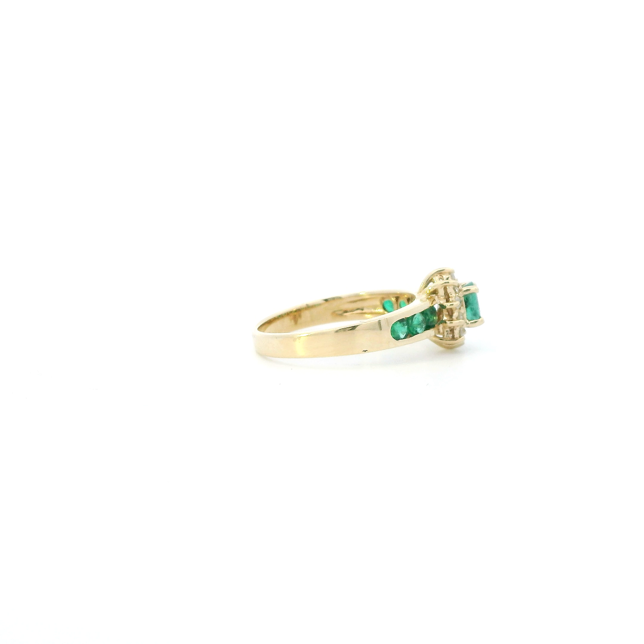 14K Yellow Gold Emerald & Diamond Womens Ring - 0.15ct